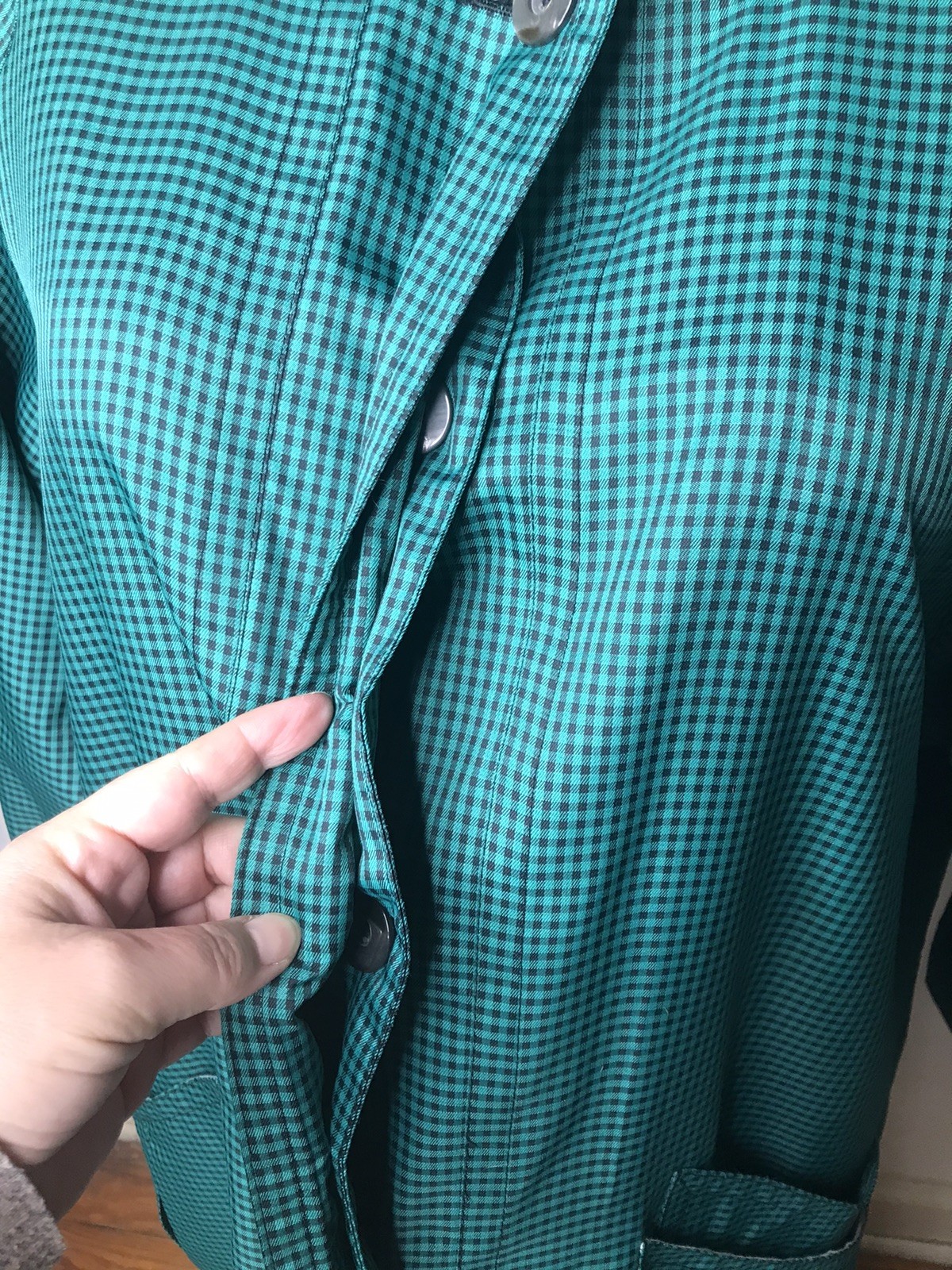 London Fog Green Black Plaid Trench Rain Coat Size 12 Reg