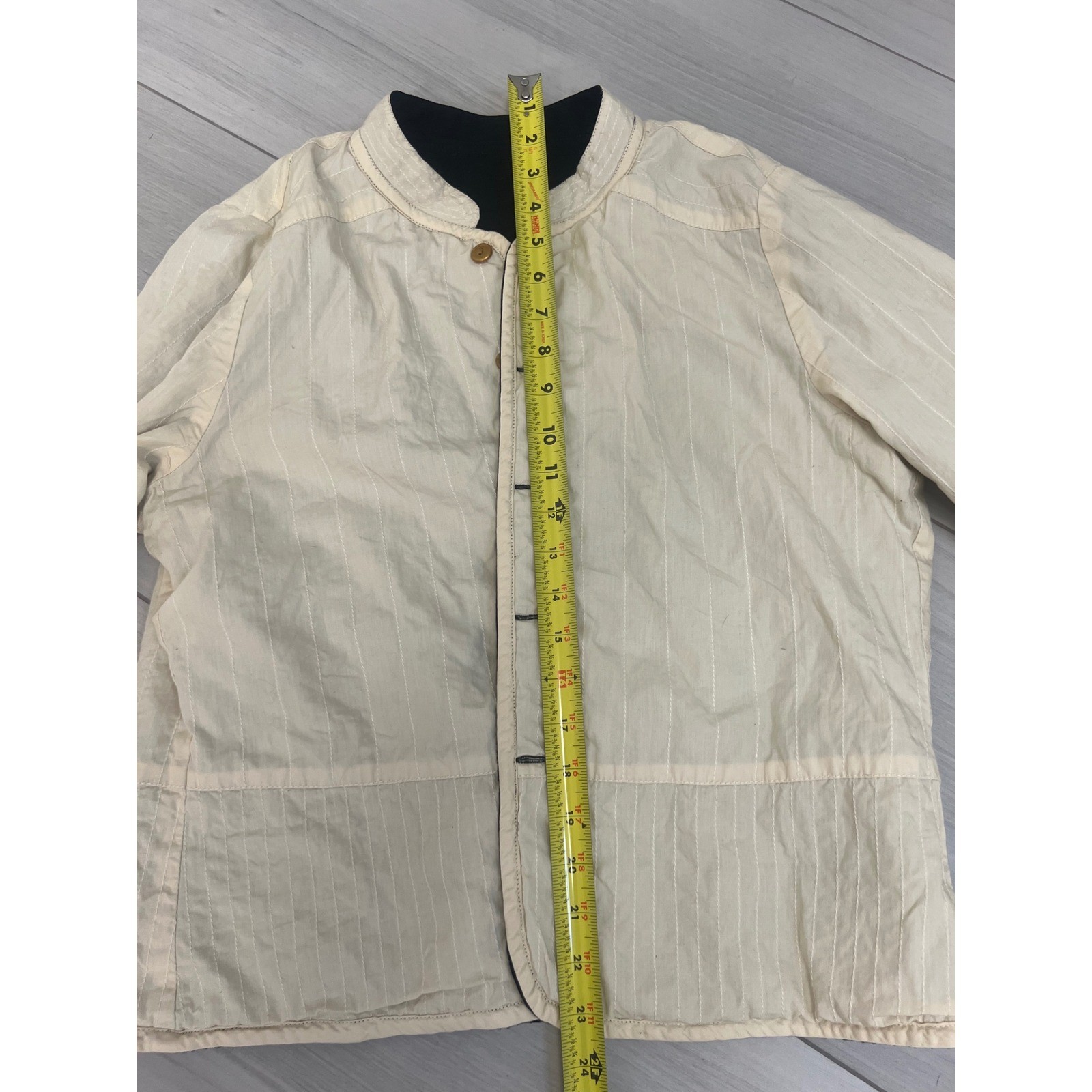 Reversible Quilted Jacket Cream Black Button Front Neutral Utility Office