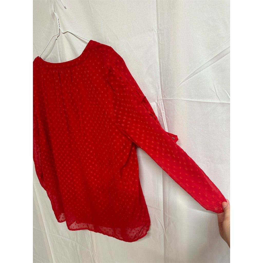 NWT New Directions XL Red Swiss Dot Sheer Sleeve Blouse Top Snagged