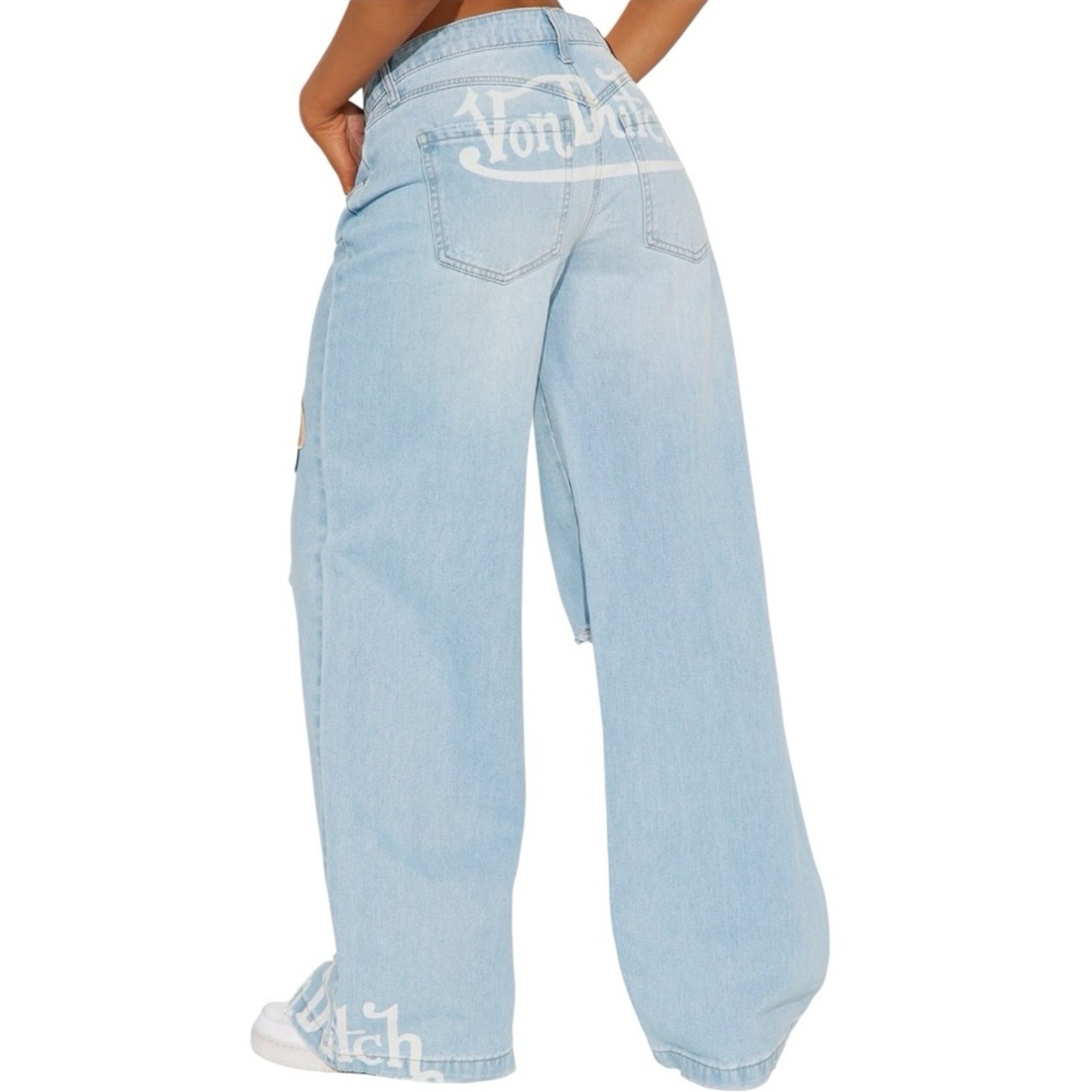 Von Dutch Start Somewhere Jeans Womens 7 Baggy Wide Leg Distressed Patchwork