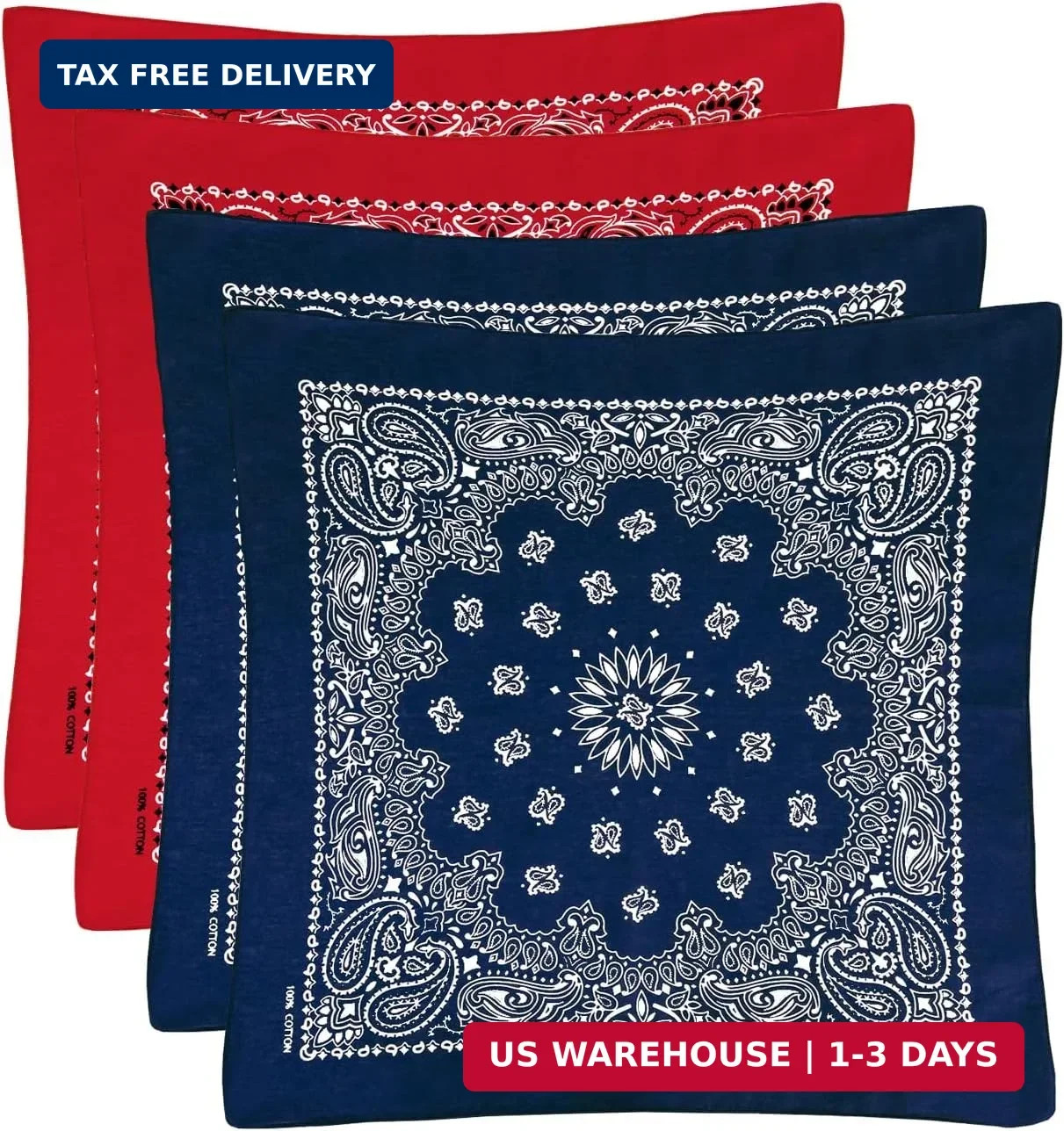 Bycc Bynn Large 27×27 Inch Bandana – 4 Pack 100% Cotton Bandanas for Men & Women