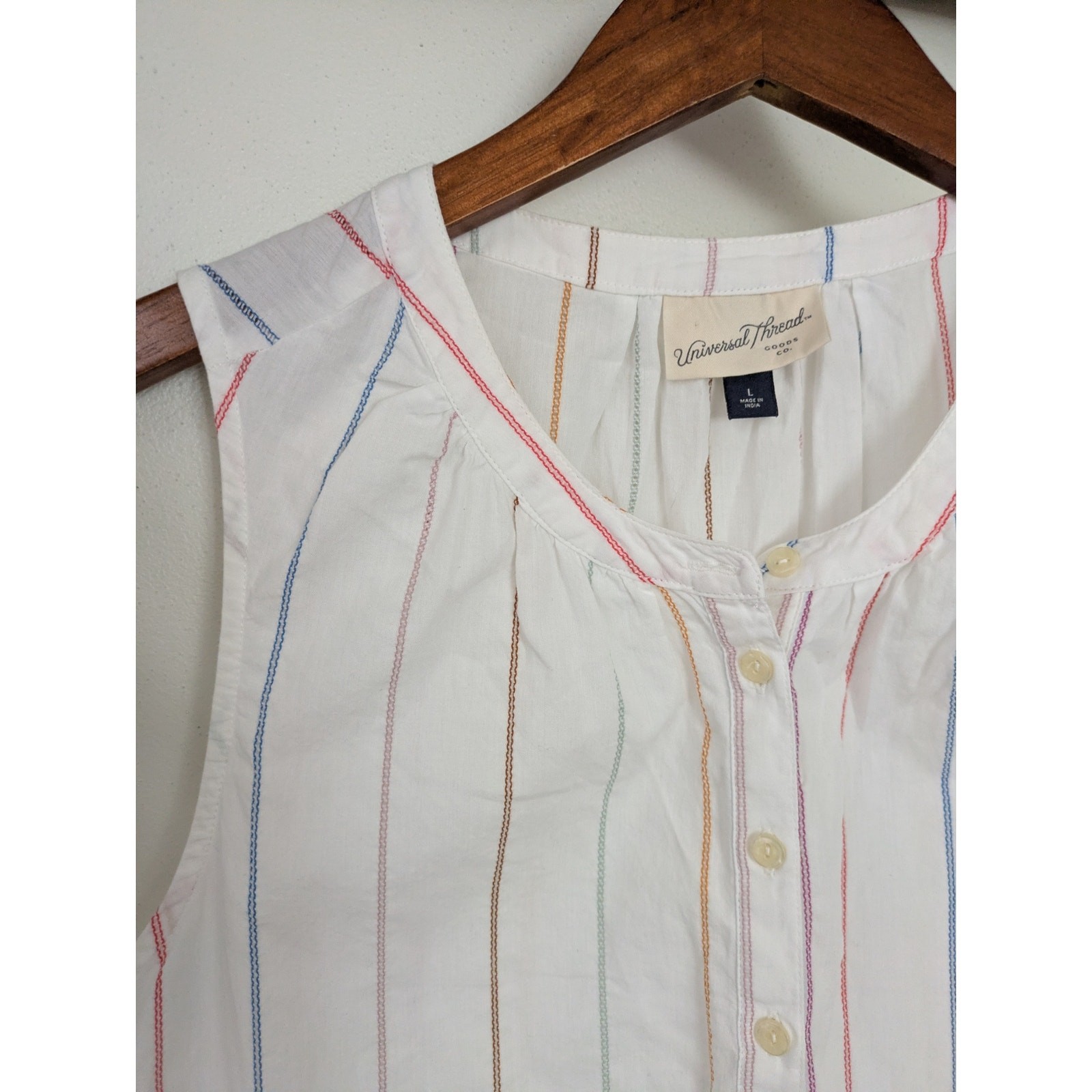 Universal Thread White Sleeveless Boxy Tank Top with Multi-Colored Stripes