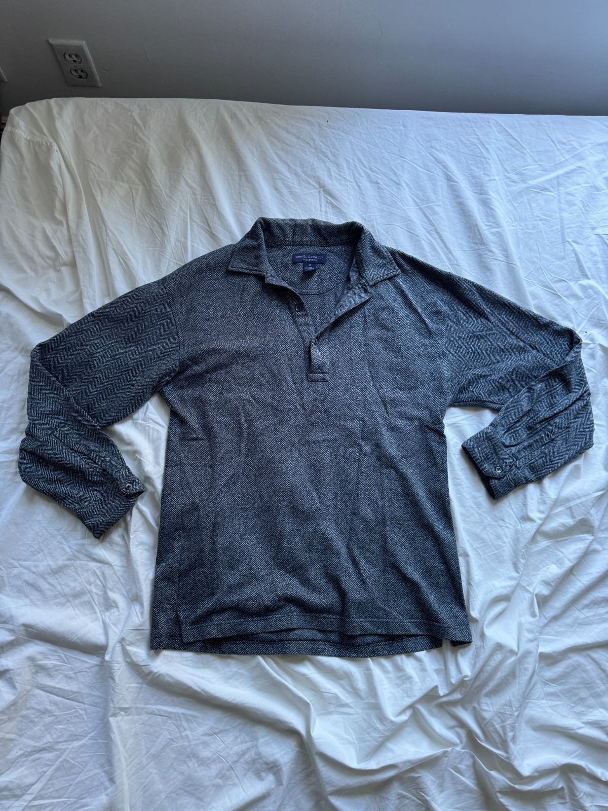 Vintage Herringbone Daniel Cremieux Long Sleeve Polo Charcoal