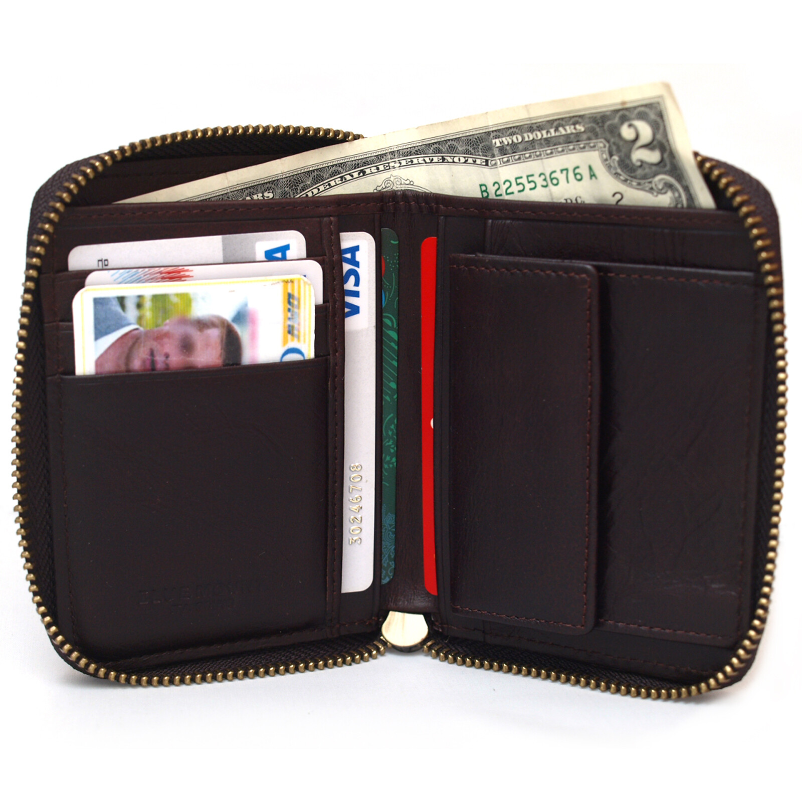 Men’s Zip Around Leather Wallets Coin Purse Credit Card Wallet