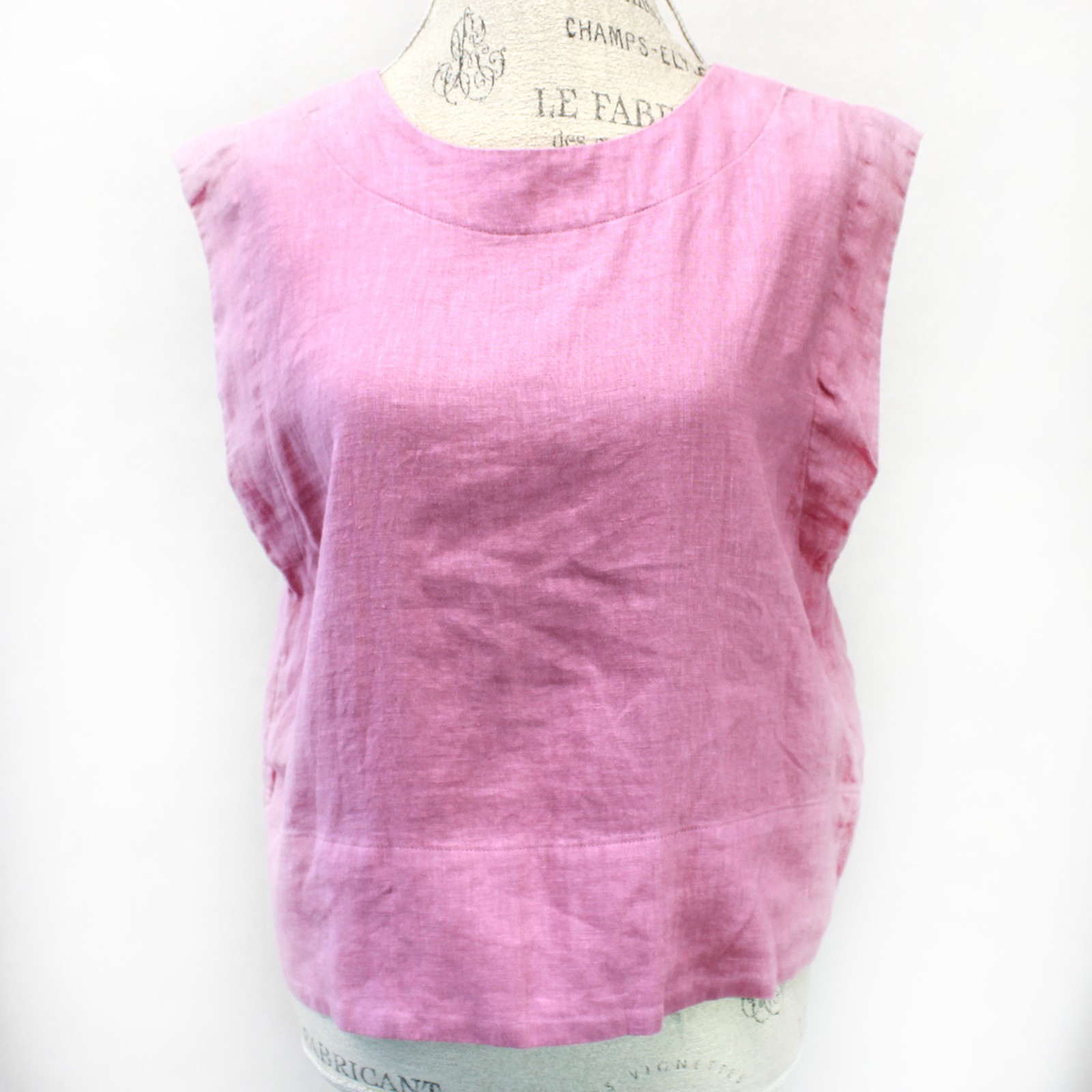 Madewell Plus Pink Bateau-Neck Tank in 100% Linen Button-down Back 3X