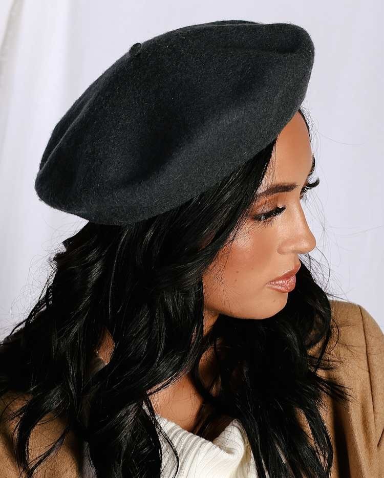 BRIXTON Audrey Classic Beret 100% Wool Felt Women’s L Moldable Logo Parisian