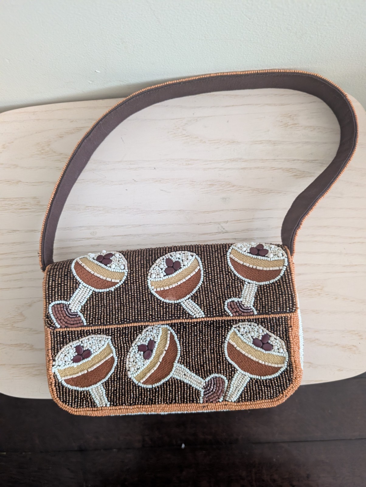 Anthropologie Maeve Viral Rare Beaded Fiona Espresso Martini Bag EUC