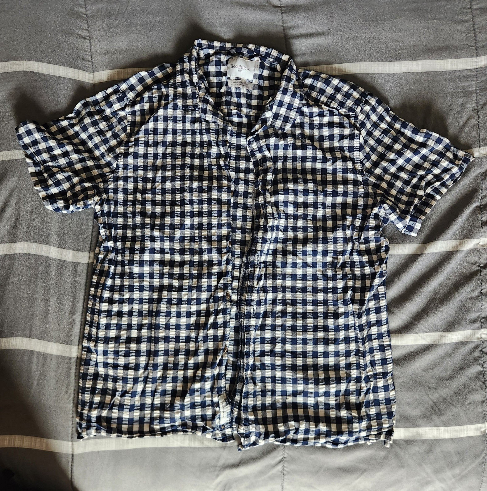 Goodfellow & Co Men’s Button-Up Shirt L Blue/White Check Short Sleeve Cotton