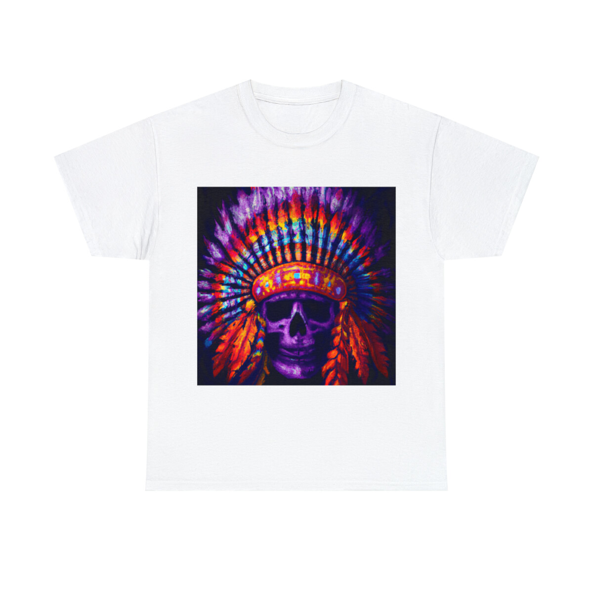 Indian Skull Headdress Biker Motorcycle T Shirt Adult Art Tee Retro Style 90s