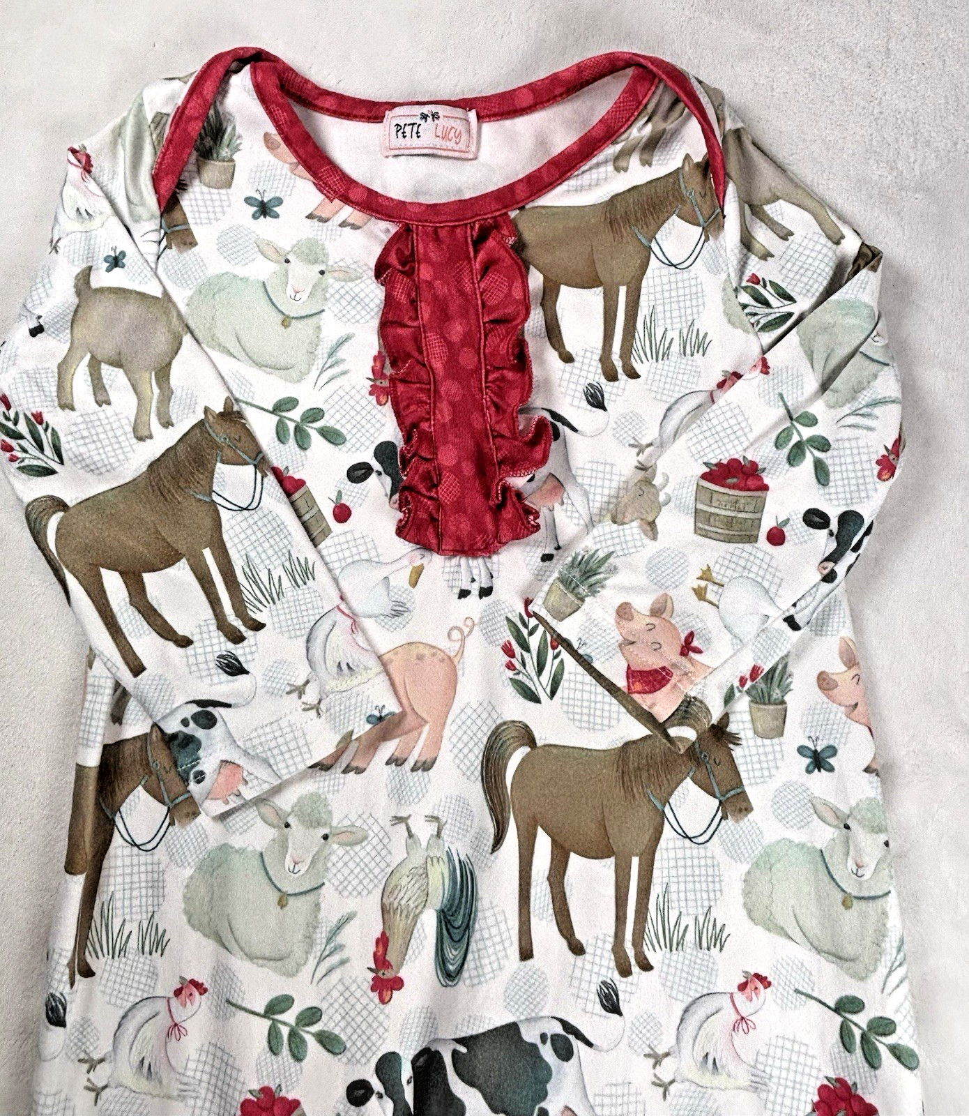 Pete + Lucy Farm Animal Apple Print Romper 18-24M Ruffle Boutique Outfit