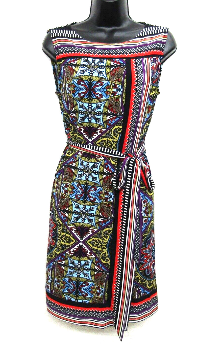 Premise Womens Dress Medium Redk White Blue Sleevless Beach Colorfull