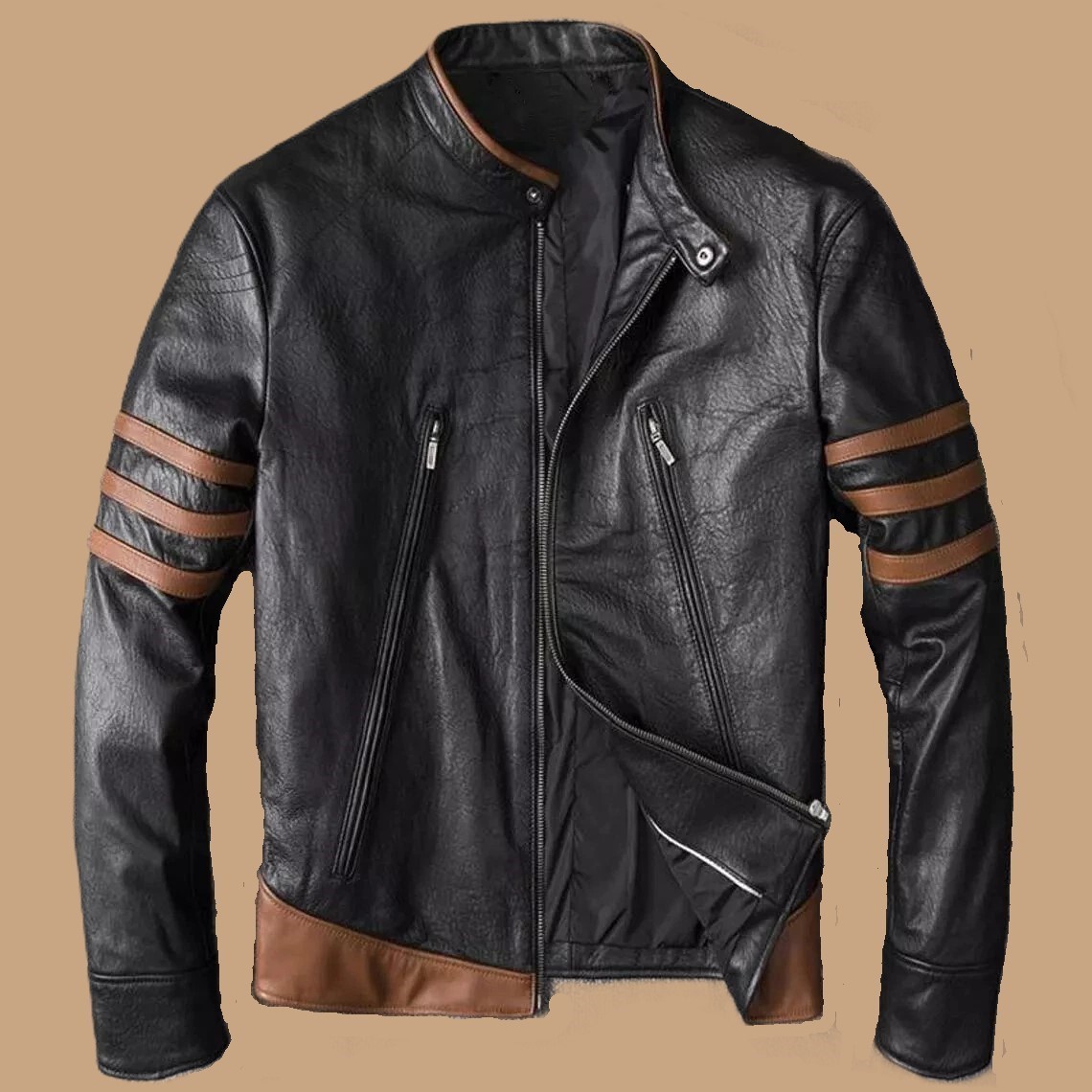 Wolverine Leather jacket Men’s Soft Lambskin Leather Biker Jacket For Men Black