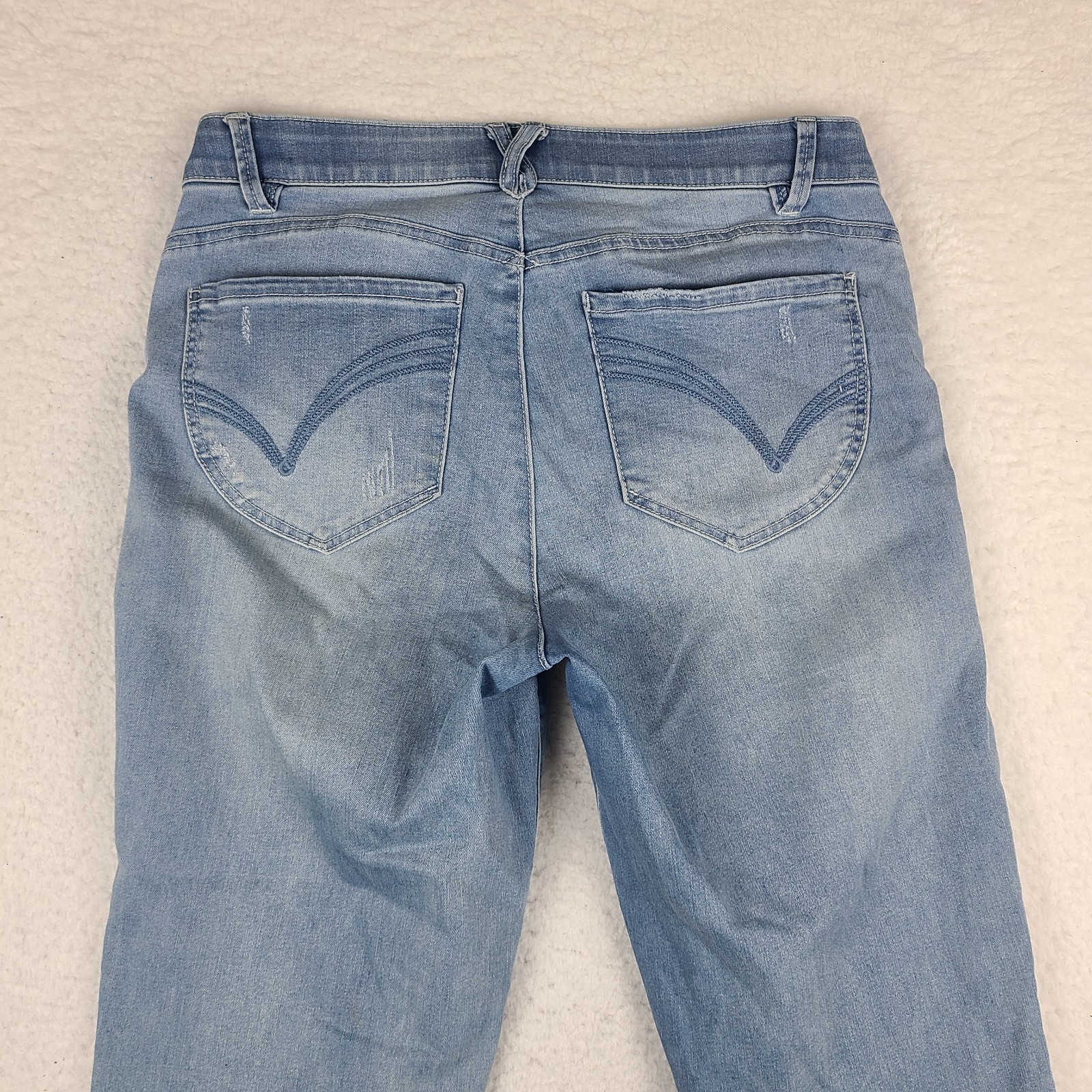 Democracy Jeans Womens 12 Blue Ab Technology Straight Leg Fray Light Wash Denim