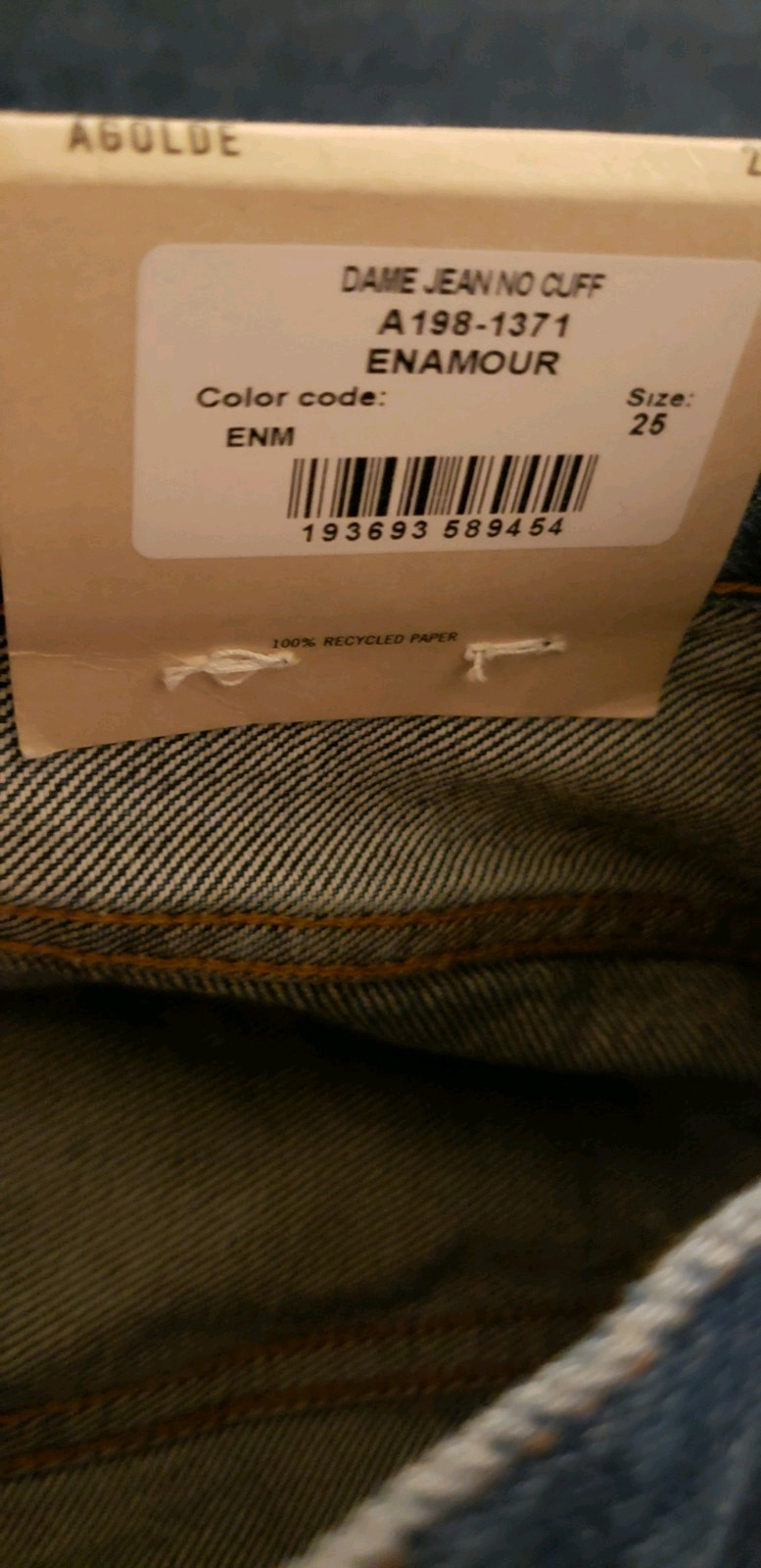 Agolde Dame No Cuff Jeans Enamour 25 NWT $258+