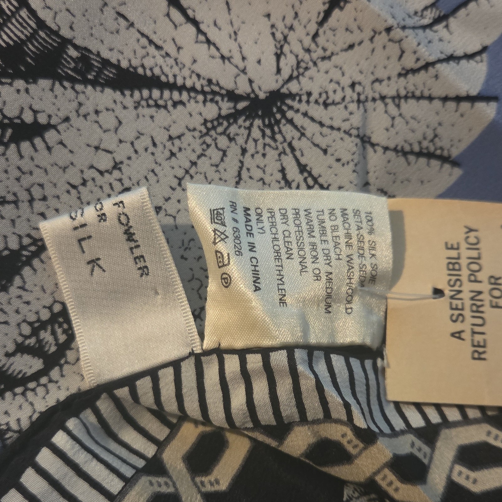 Daffy’s Silk Satin Blue Floral Square Scarf Lightweight Women’s Logo Accent