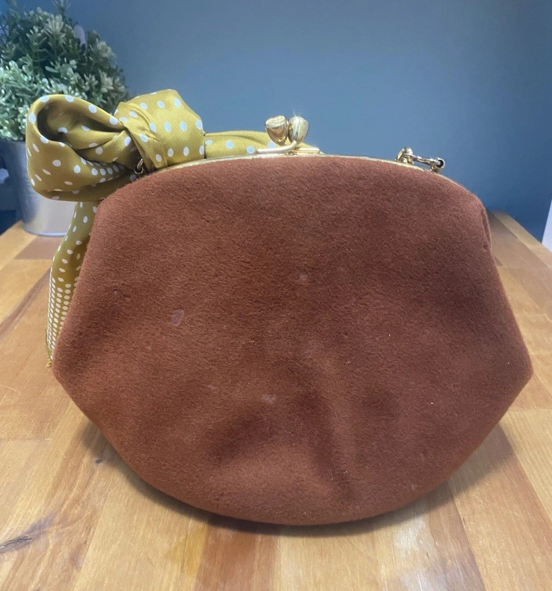 Coblentz Mid Century Vintage Handbag Fawn Brown Soft Suede Gold Chain Link Strap