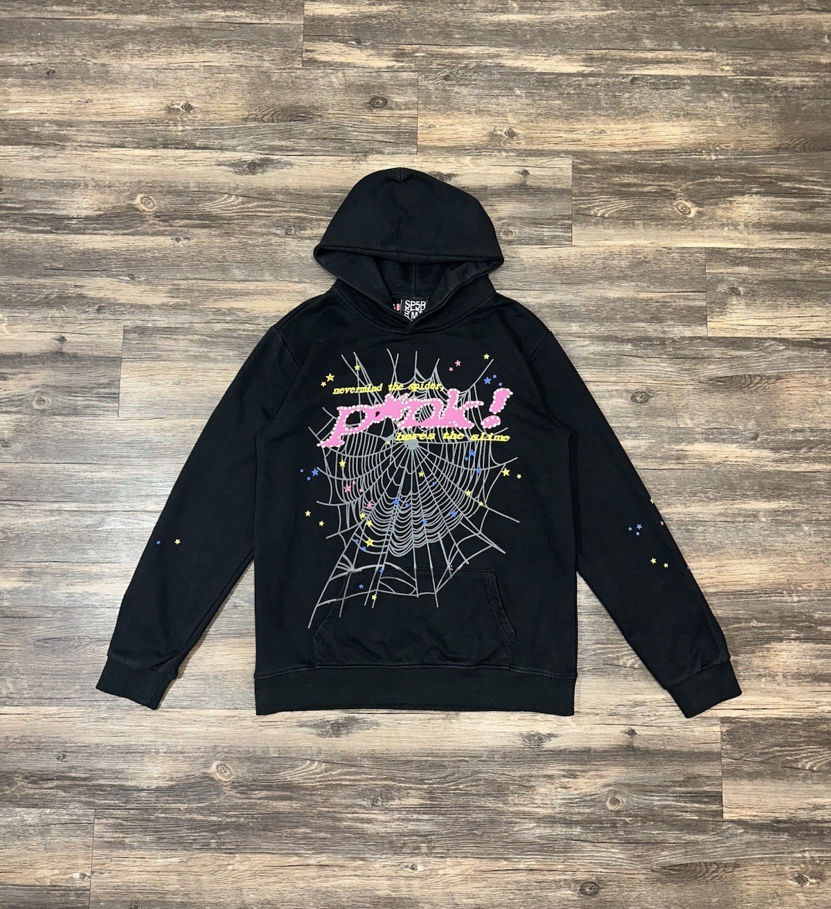 SP5DER Adult Medium Black Nevermind The Spider P*nk Hoodie Hooded Sweatshirt