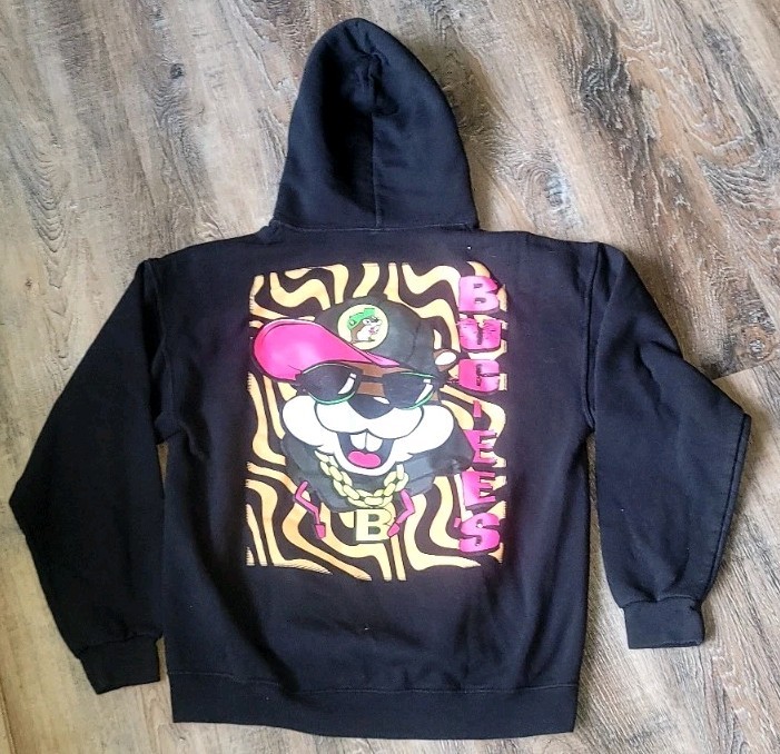 Buc-ee’s Men’s L Black Pullover Hoodie Graphic Logo Print Fleece Pockets
