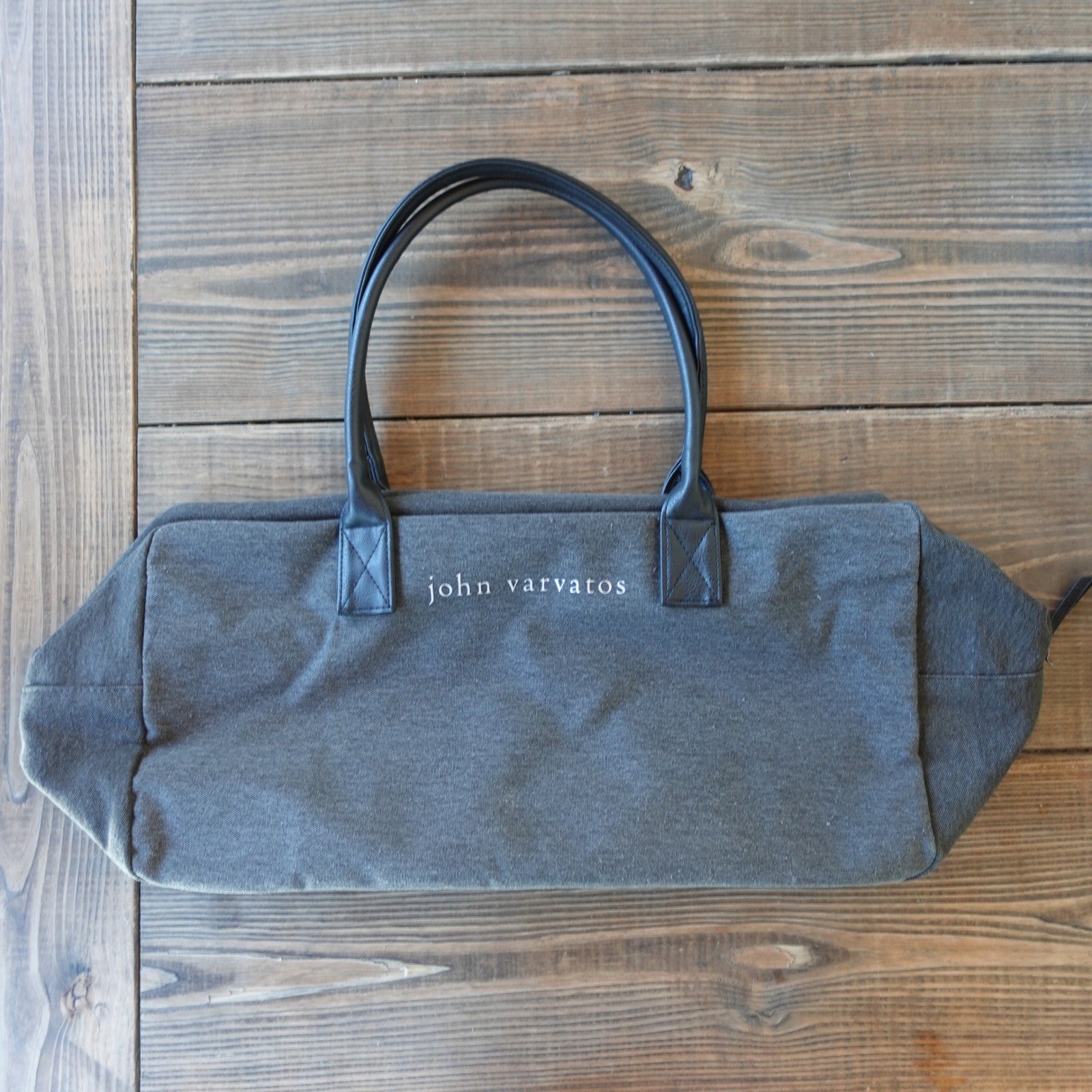 John Varvatos Mens Canvas Duffle Bag Grey Travel Weekender Carry On Gym Modern