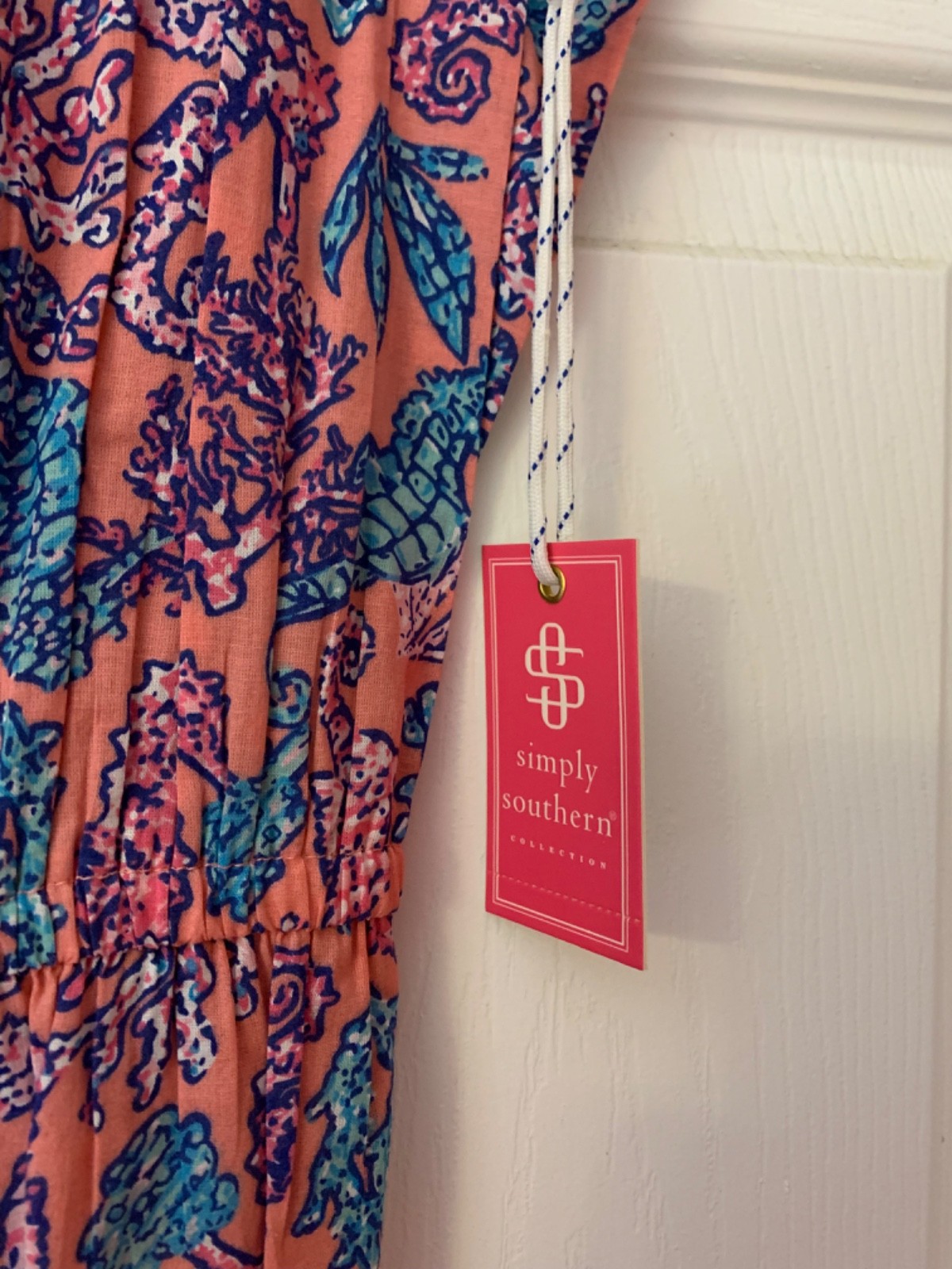 Simply Southern Pink Sleeveless w/ Ruffles Top Beach Seahorse – Size Medium NWT