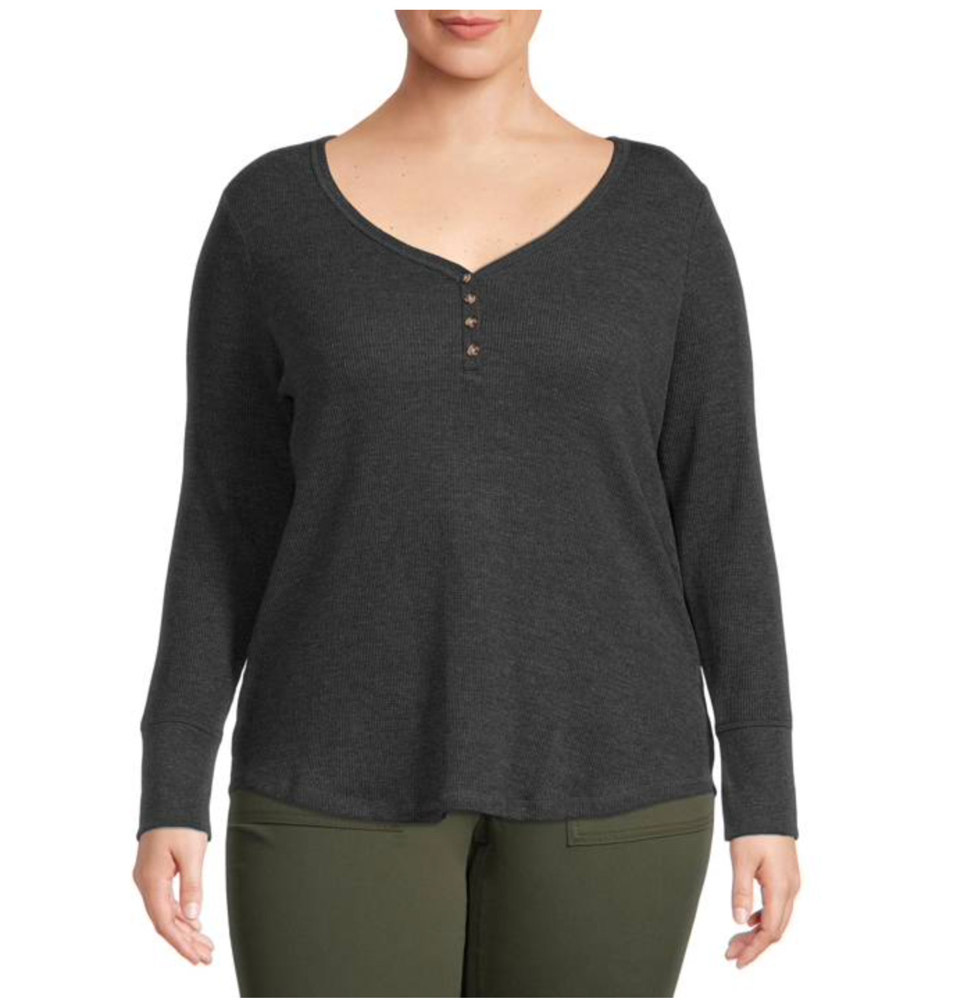 Terra & Sky Women’s Plus Size Long Sleeve Waffle Top – CHOOSE COLOR, 1X-5X