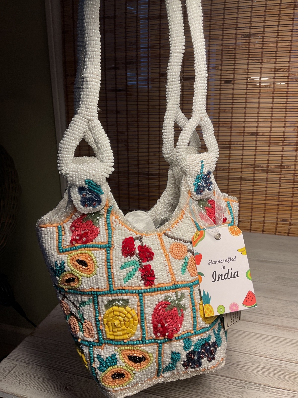 New Release Handcrafted in India Fruit Plaid Bucket Beaded Bag Viral TikTok