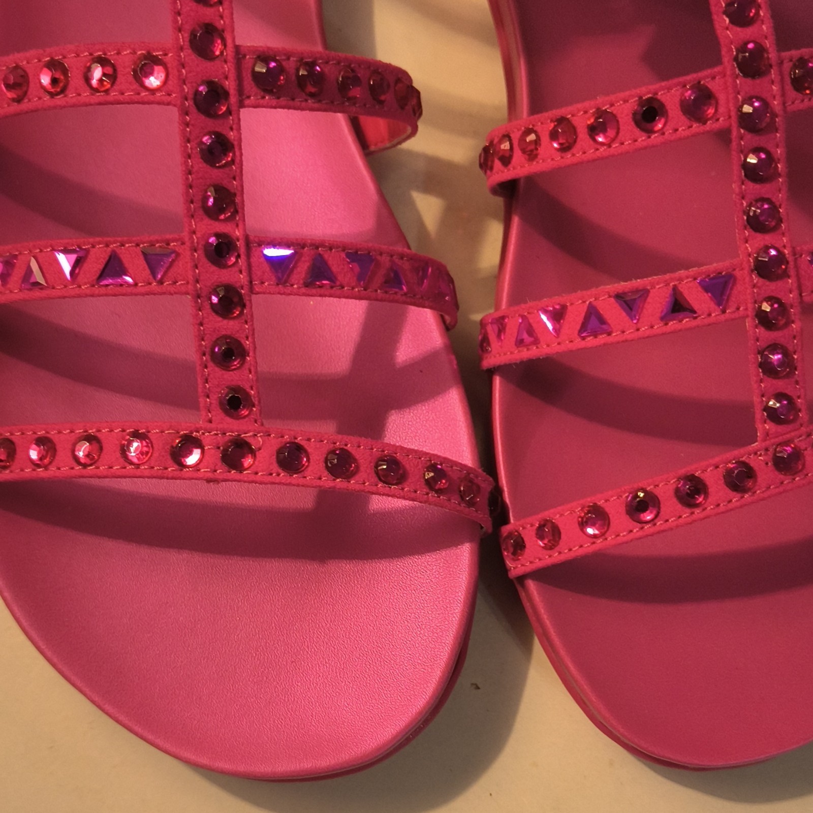 Reaction Kenneth Cole Pink Rhinestone Jeweled Gladiator Sandals Ankle Zip 9-9.5