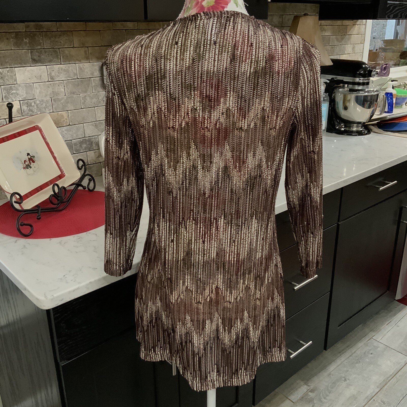 Chico’s Lightweight Open Front Cardigan Sz 0 Small 3/4 Sleeve Autumn Brown Tan