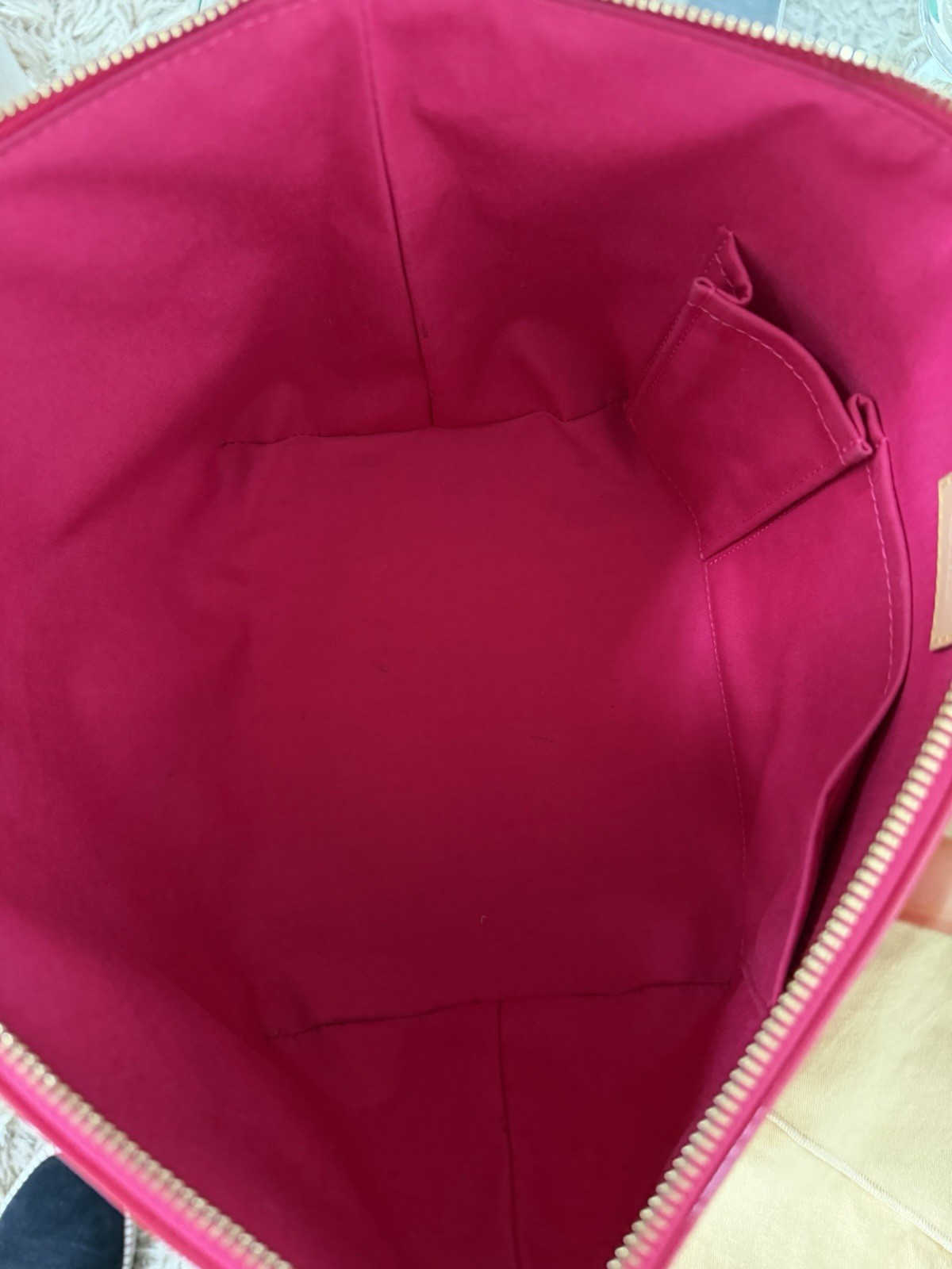 Louis Vuitton Pink Monogram Vernis Patent Tote Zip Beige Handles Dust Bag