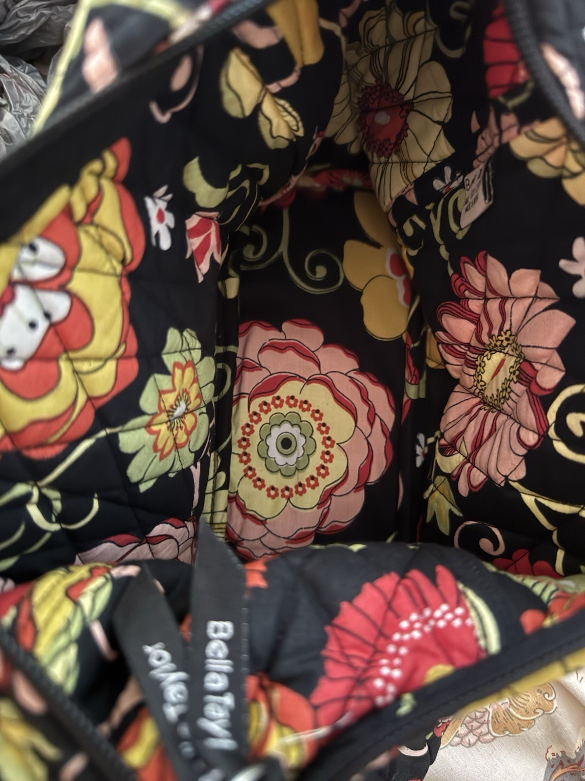 Bella Taylor Floral On Black Quilted Cotton Hobo Bag