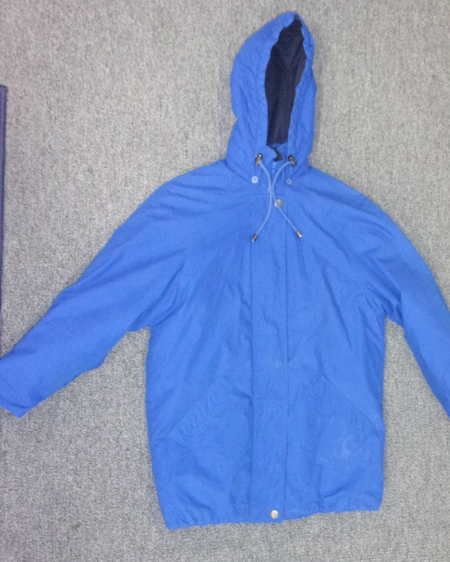 DESIGNER LONDON FOG QUILTED LINING HOODED FULL ZIP BLUE RAIN JACKET SIZE SMALL