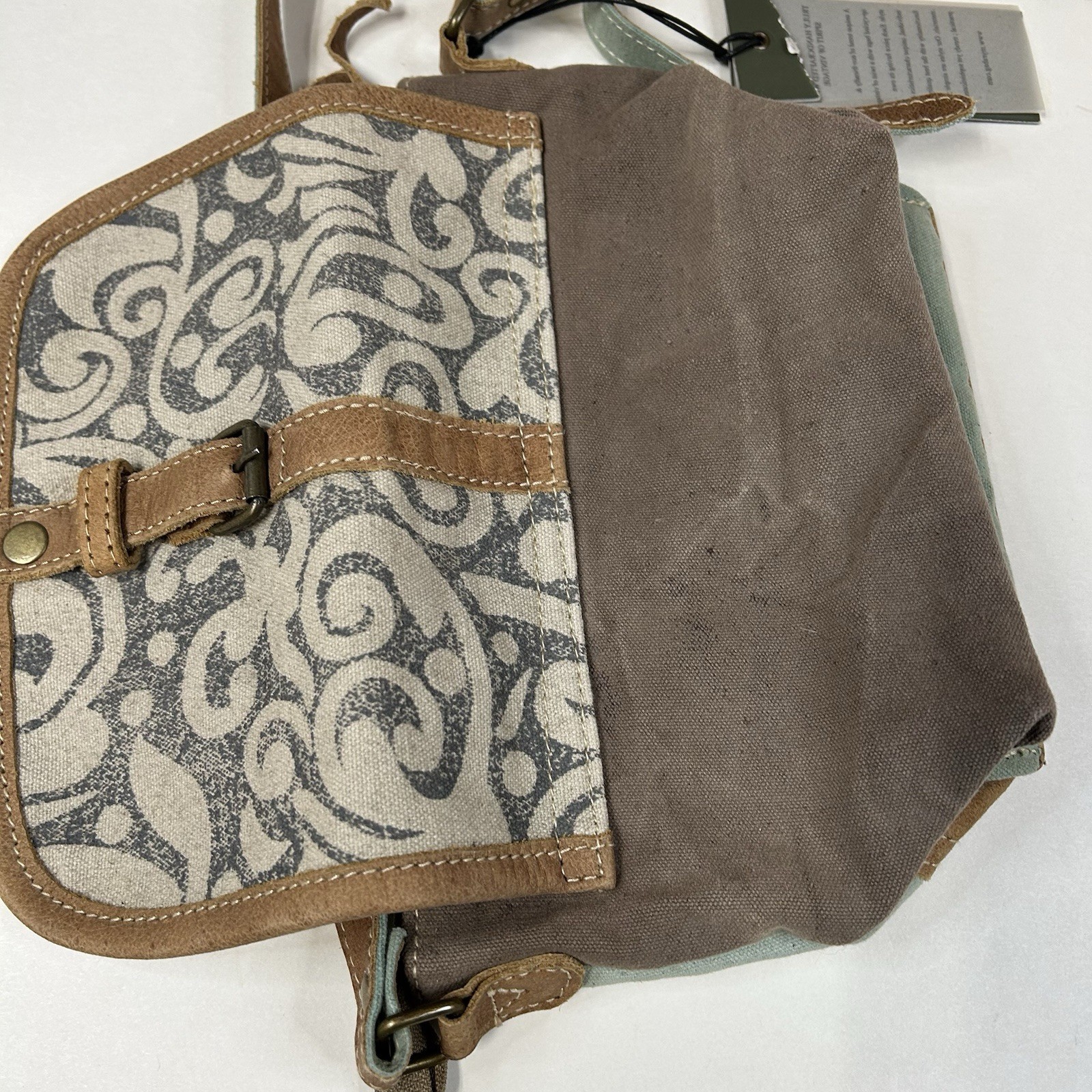 NEW Myra Bag Crossbody Bag Small Canvas Leather Blue Brown Flap #1246