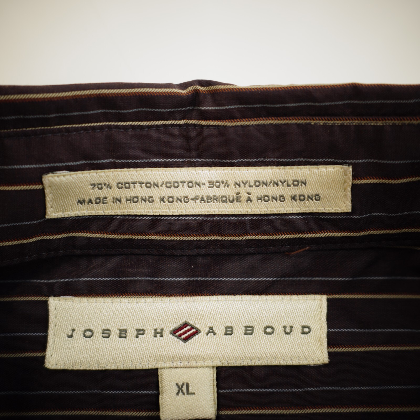Joseph Abboud Purple Tan Striped Cotton Nylon XL Pocket Collared Dress Shirt