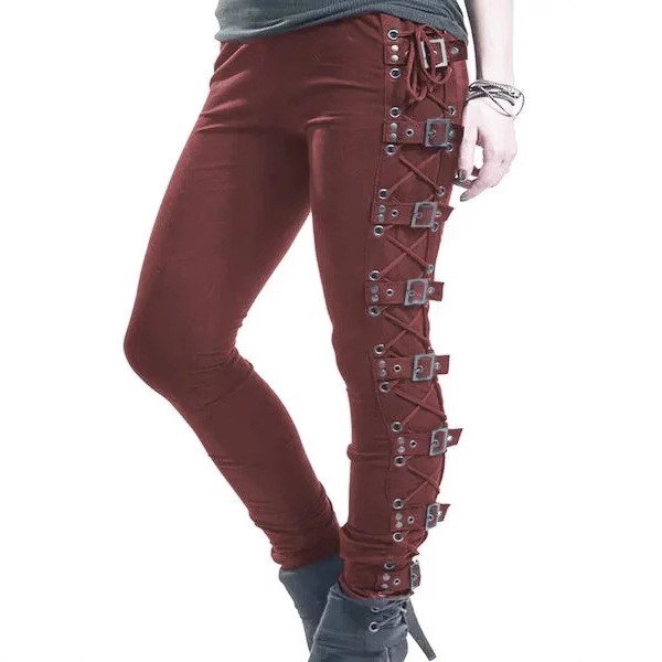 High-stretch punk-style women’s trousers with side lace-up details