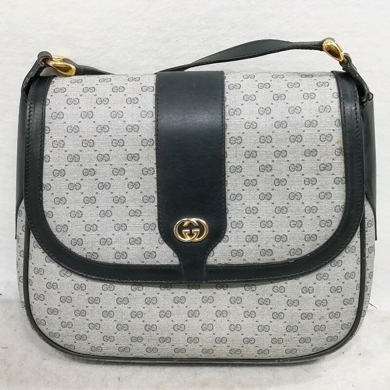 GUCCI Shoulder Bag Micro GG Canvas Navy Vintage Authentic From Japan