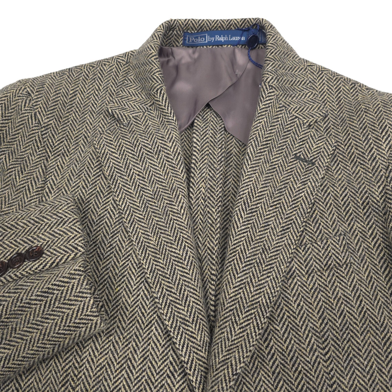 Polo Ralph Lauren Soft Herringbone Sport Coat Mens 42R Black Beige Wool Blazer