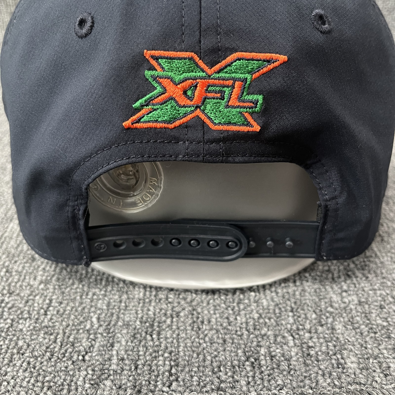 ’47 XFL Seattle Dragons MVP DP Adjustable Snapback Curved Brim Navy Orange Green