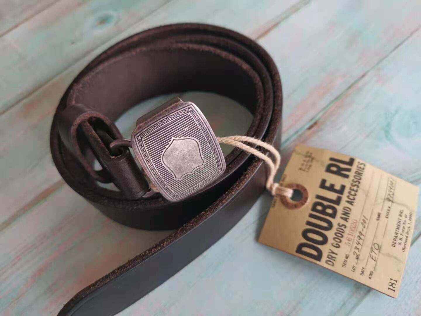 RRL Double RL Vegetable Brown Leather Belt Western Style Metal Buckle Size 34