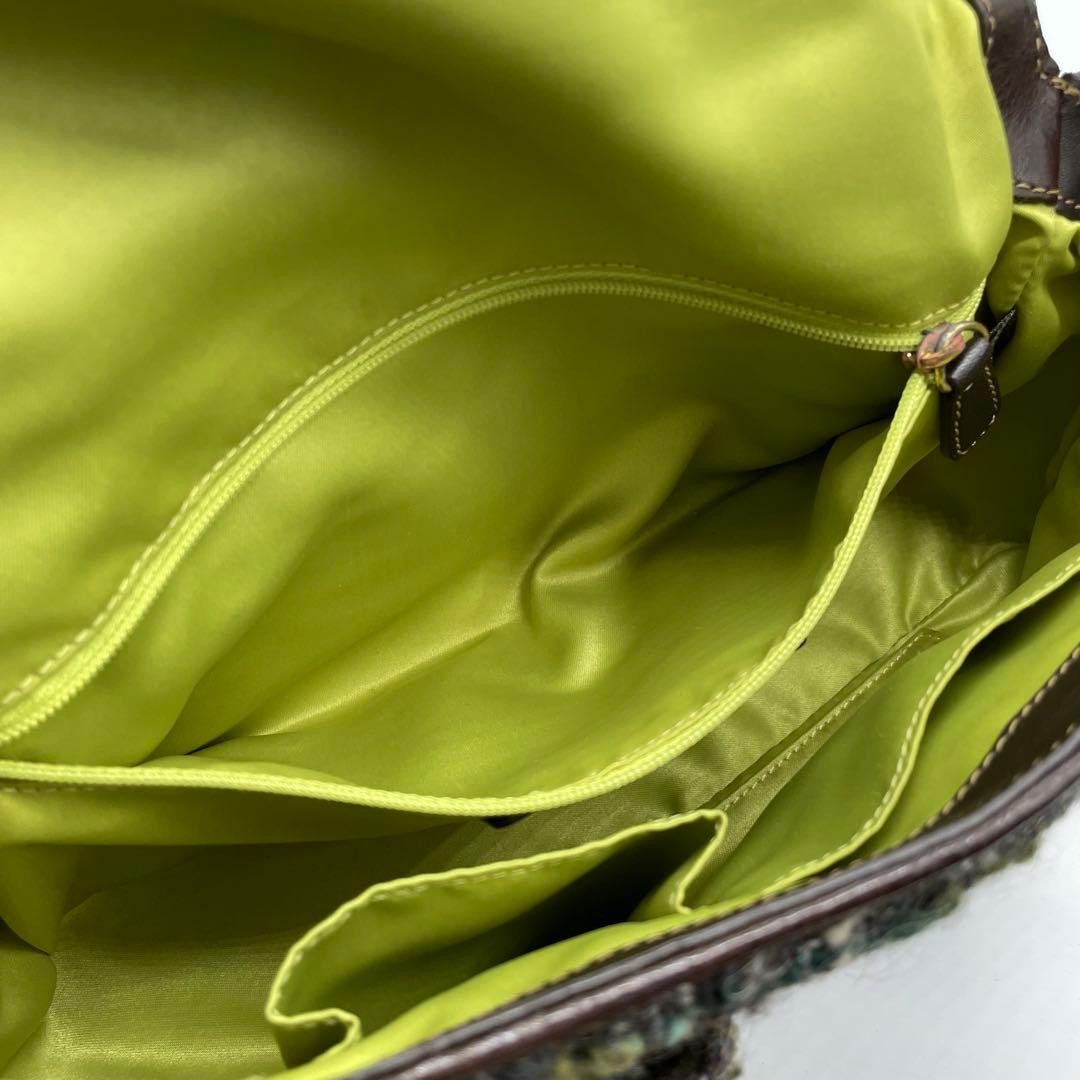 COACH 8F18 Shoulder Bag Handbag Wool Leather Suede Multicolor Brown Green Blue