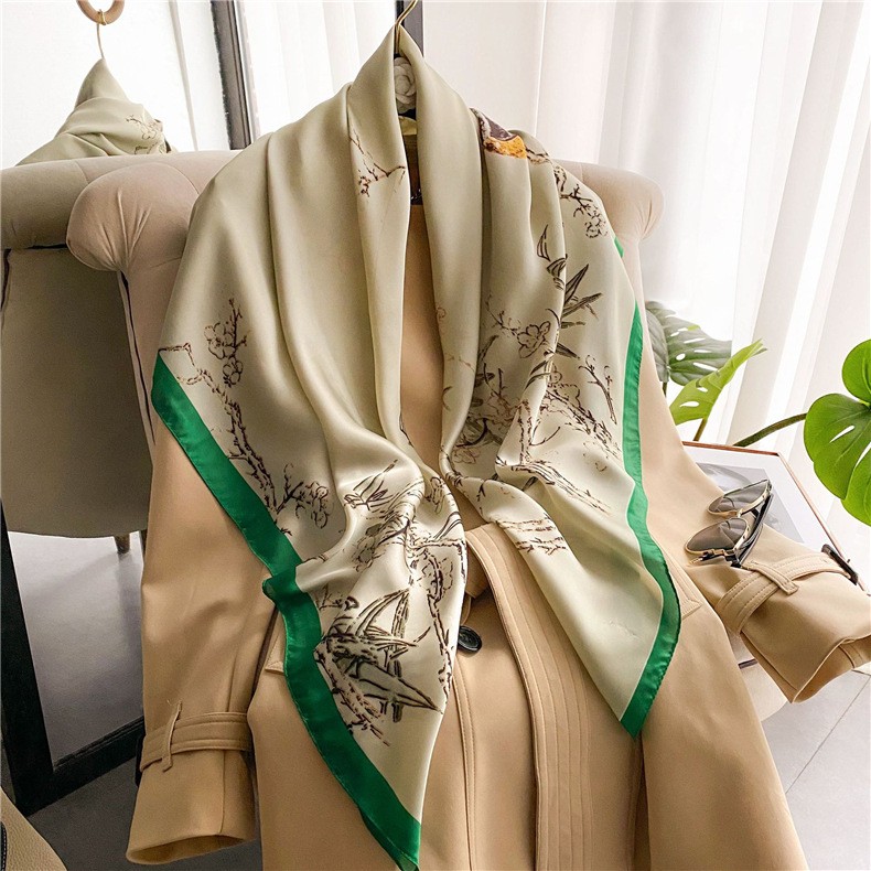 Elegant Silk Scarf (43x43in) Lightweight Versatile Large Size Scarves Wraps
