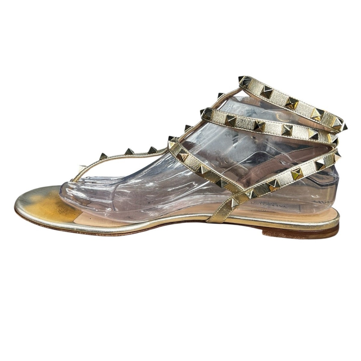 Valentino Garavani Women’s Rockstud Caged Gold Ankle Strap Sandal Size 40 US 9