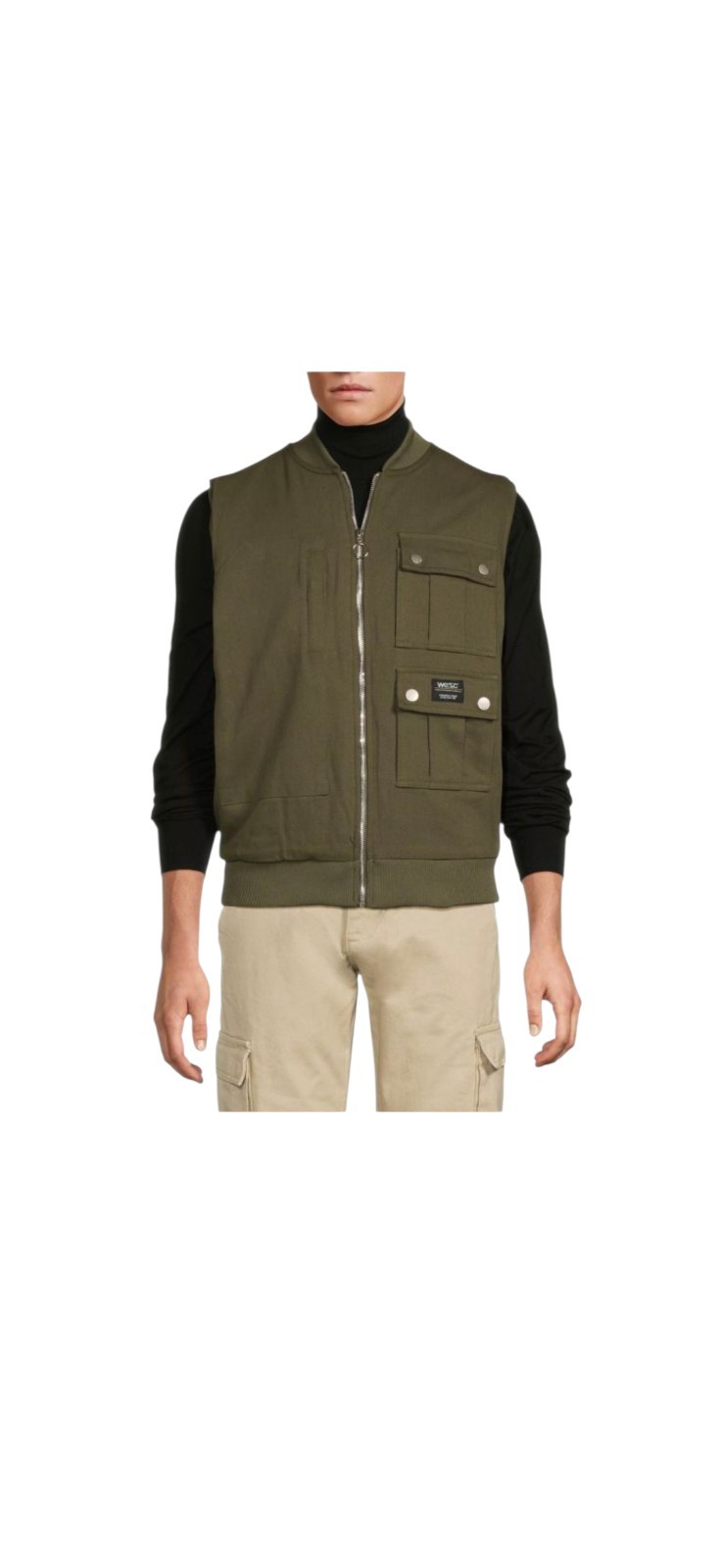 Wesc Cargo Padded Utility Vest Zip Up Olive Green Mens Sz L Womens M
