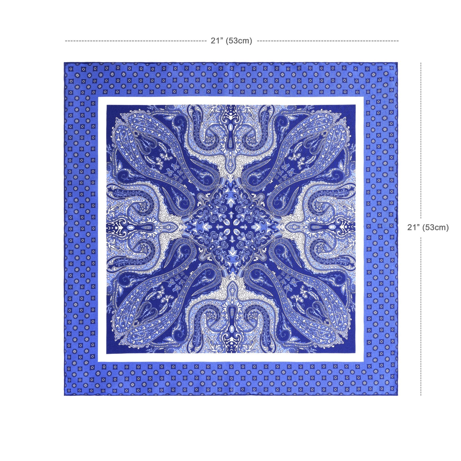 Men’s 100%Silk Handkerchief Navy Blue Floral Paisley Pocket Square 21″ 53cm