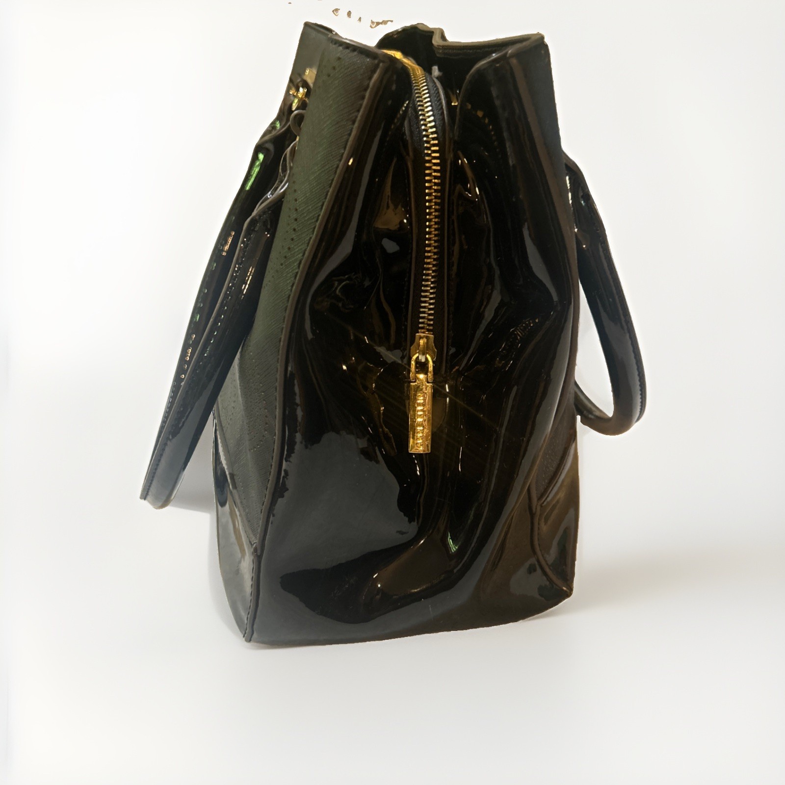 Vintage Queen by Queen Latifah Anne Klein Black Faux Patent Leather Tote Bag