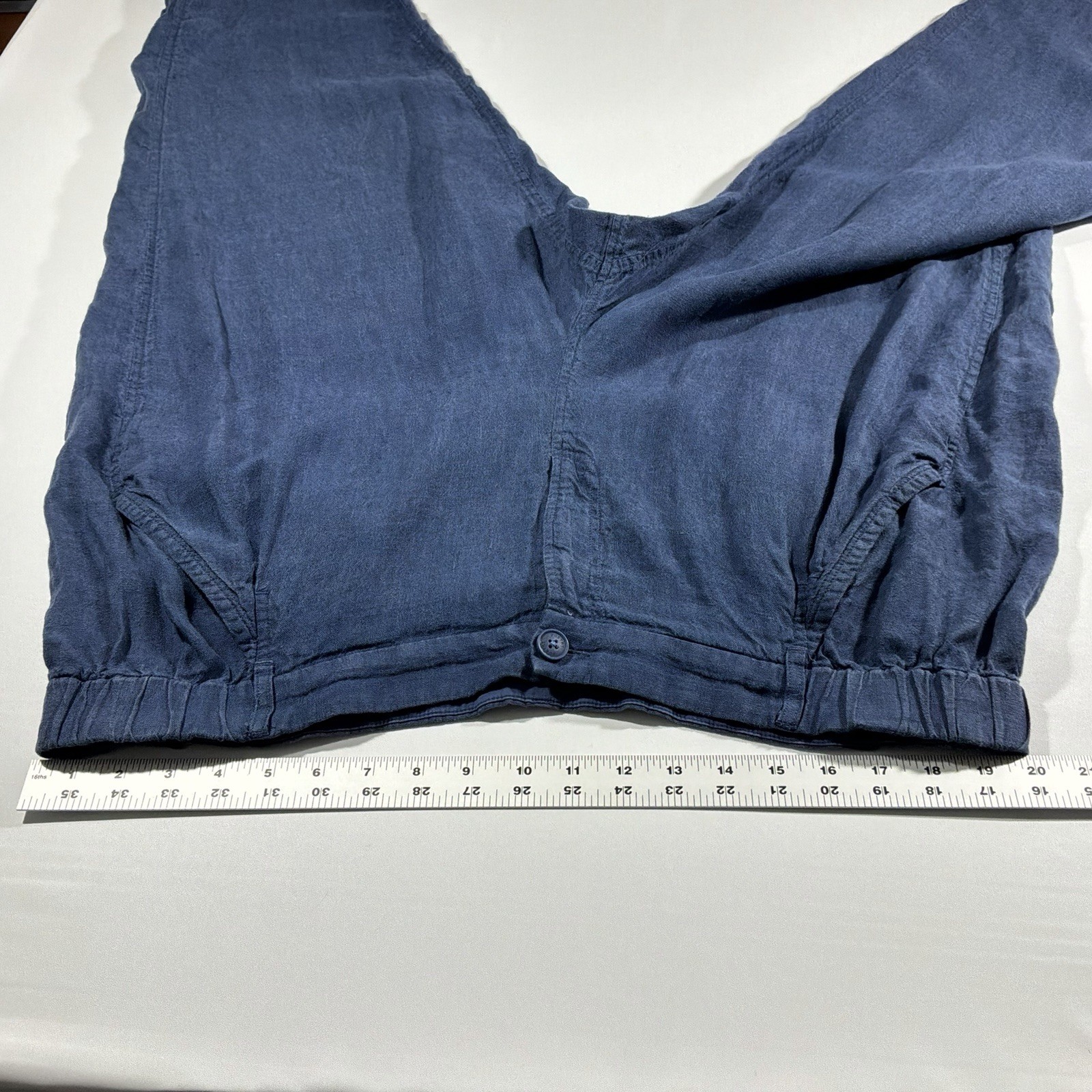 Poetry Blue Linen/Cotton Woven Pants Relaxed Tapered Ankle Mid Rise US 18