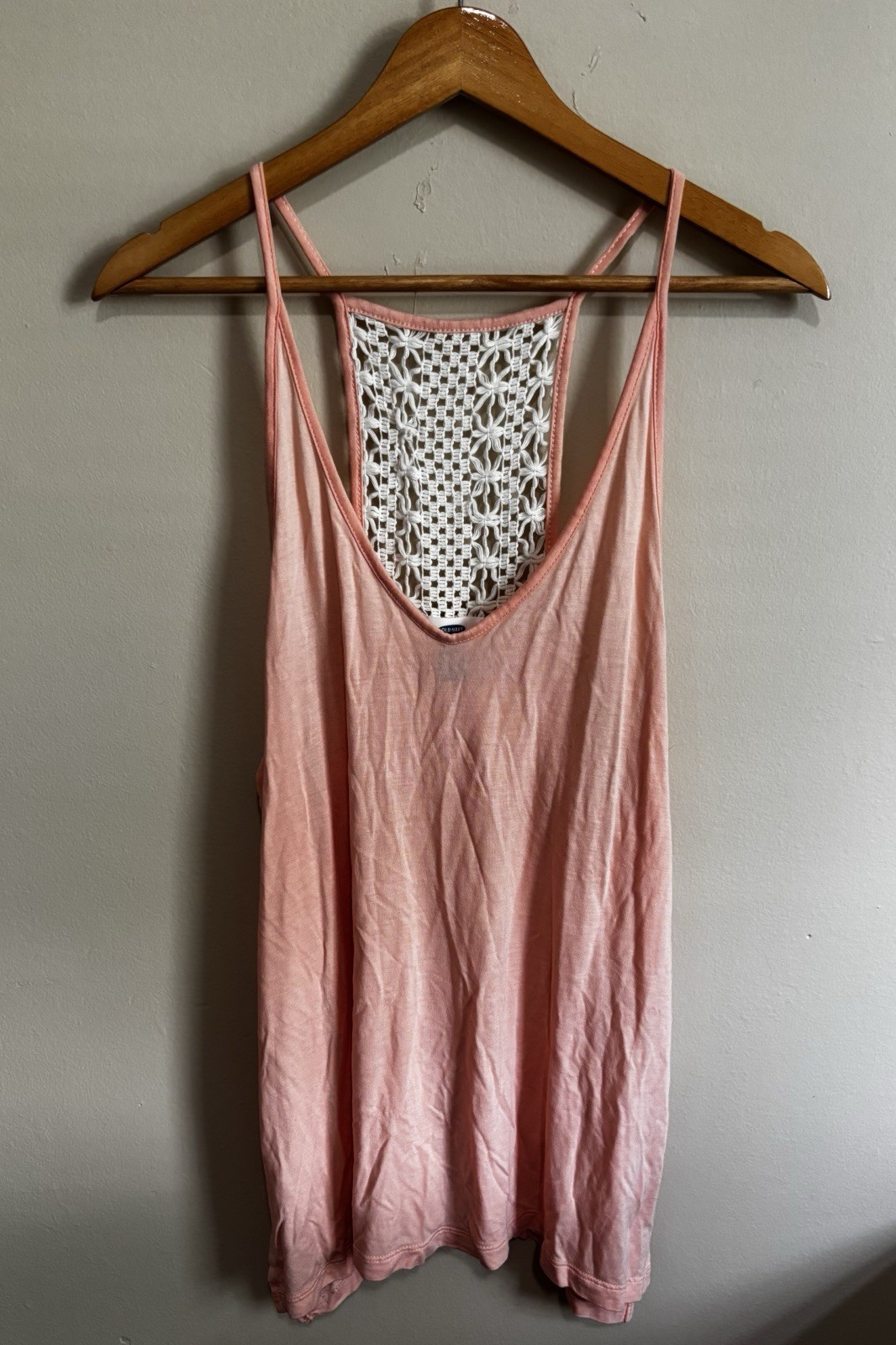 Old Navy Peach Pink Crochet Back Boho Racerback Tank Top Size L