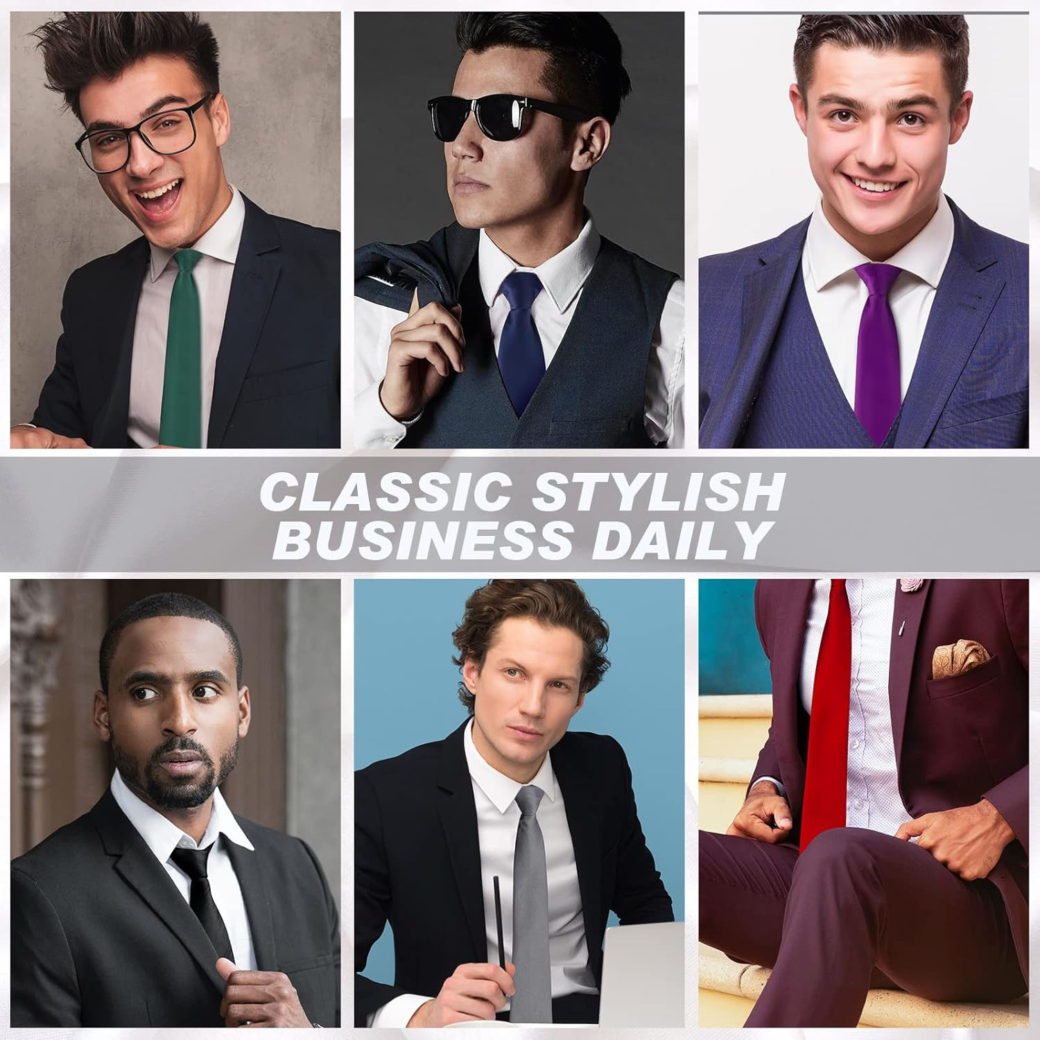 6 Pcs Clip on Ties for Men Solid Color Men’s Tie Pretied Necktie 20 Inches for W