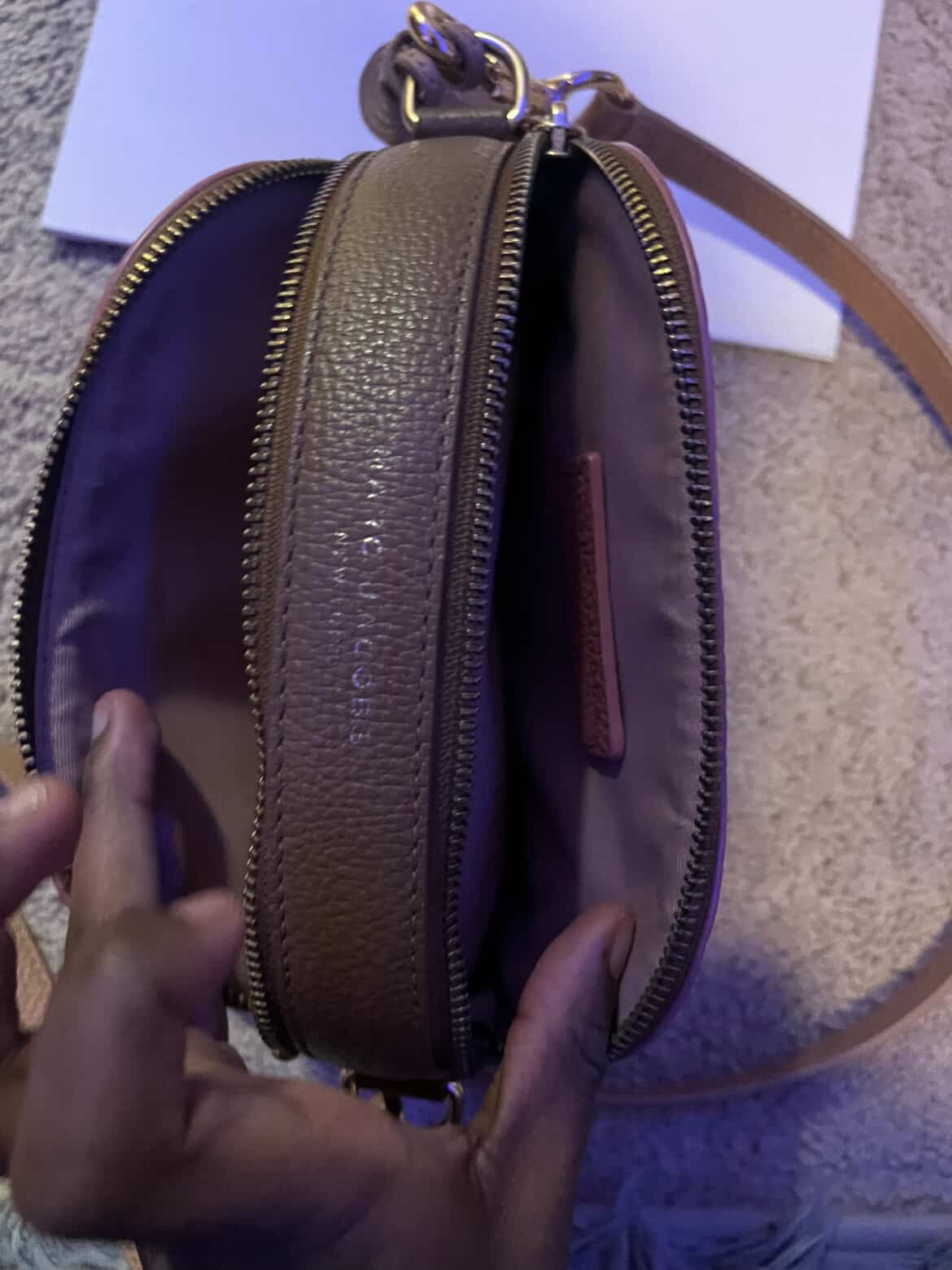 Marc Jacobs Leather Crossbody Bag Dome Half Moon Mauve Plum Purse Shoulder