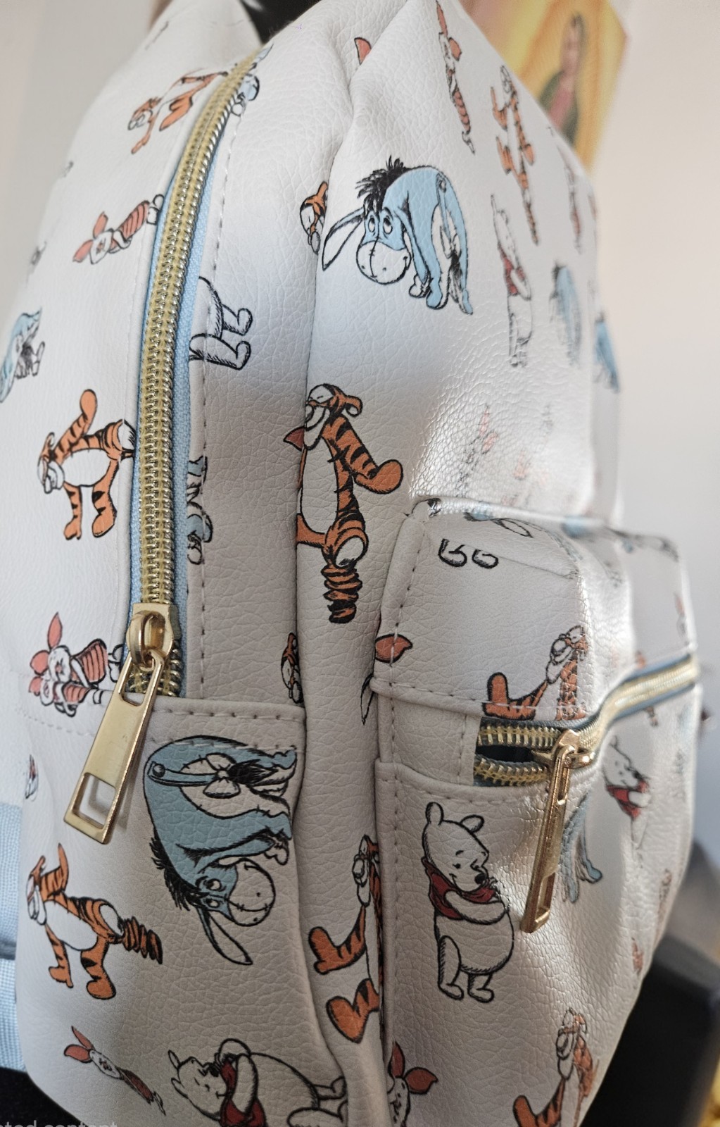 Disney Winnie the Pooh Mini Backpack White All-Over Print Zip Adjustable Strap
