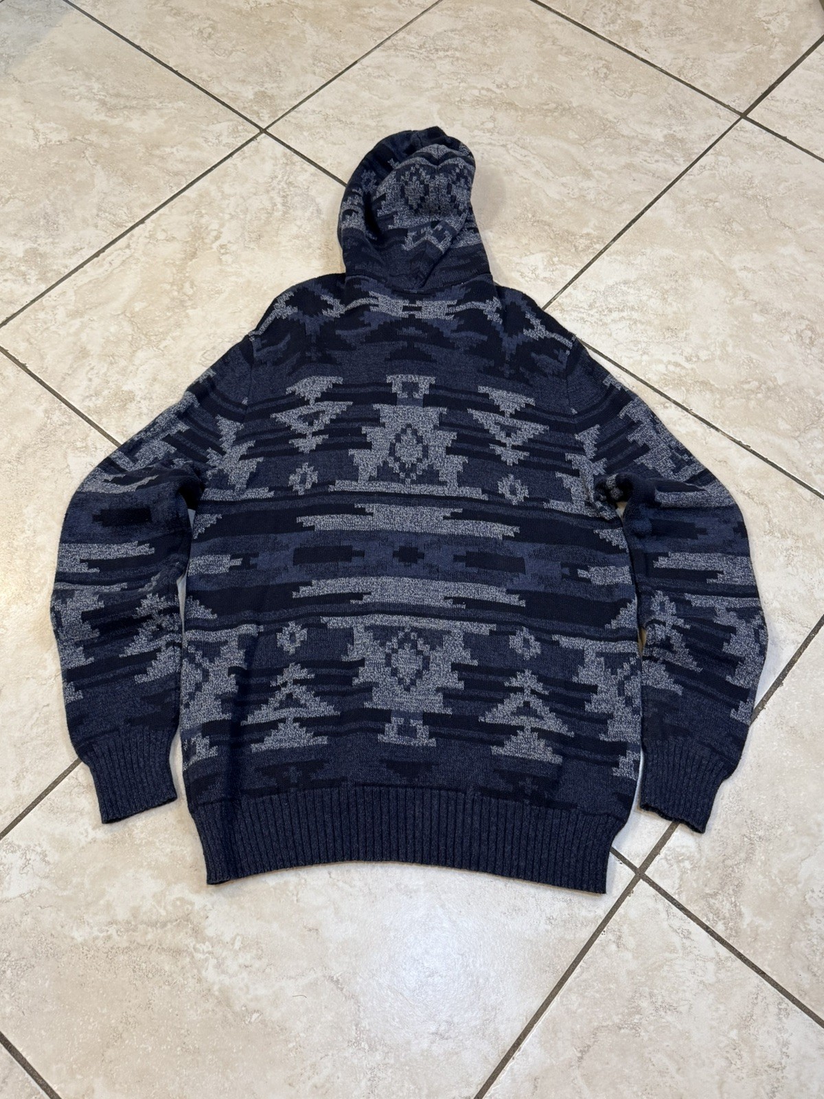 American Eagle Hooded Pullover Sweater Southwestern Blue/Gray Mens Medium
